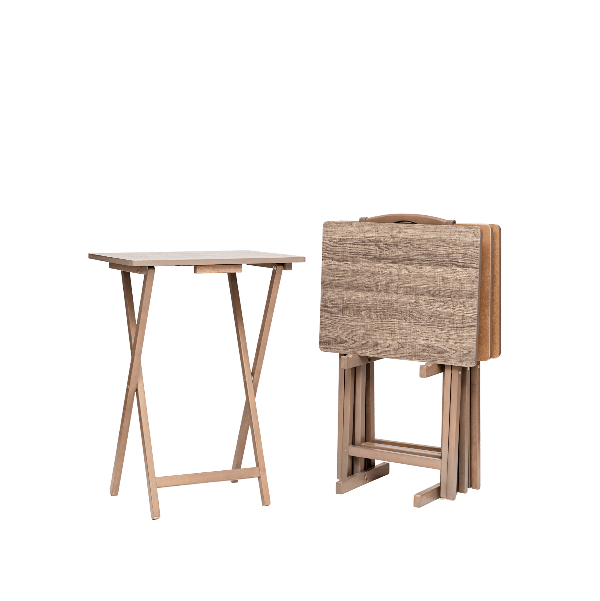 Mainstays 5-Piece Rubberwood Folding TV Tray Table Set of 4 with Storage Rack, Rustic Gray