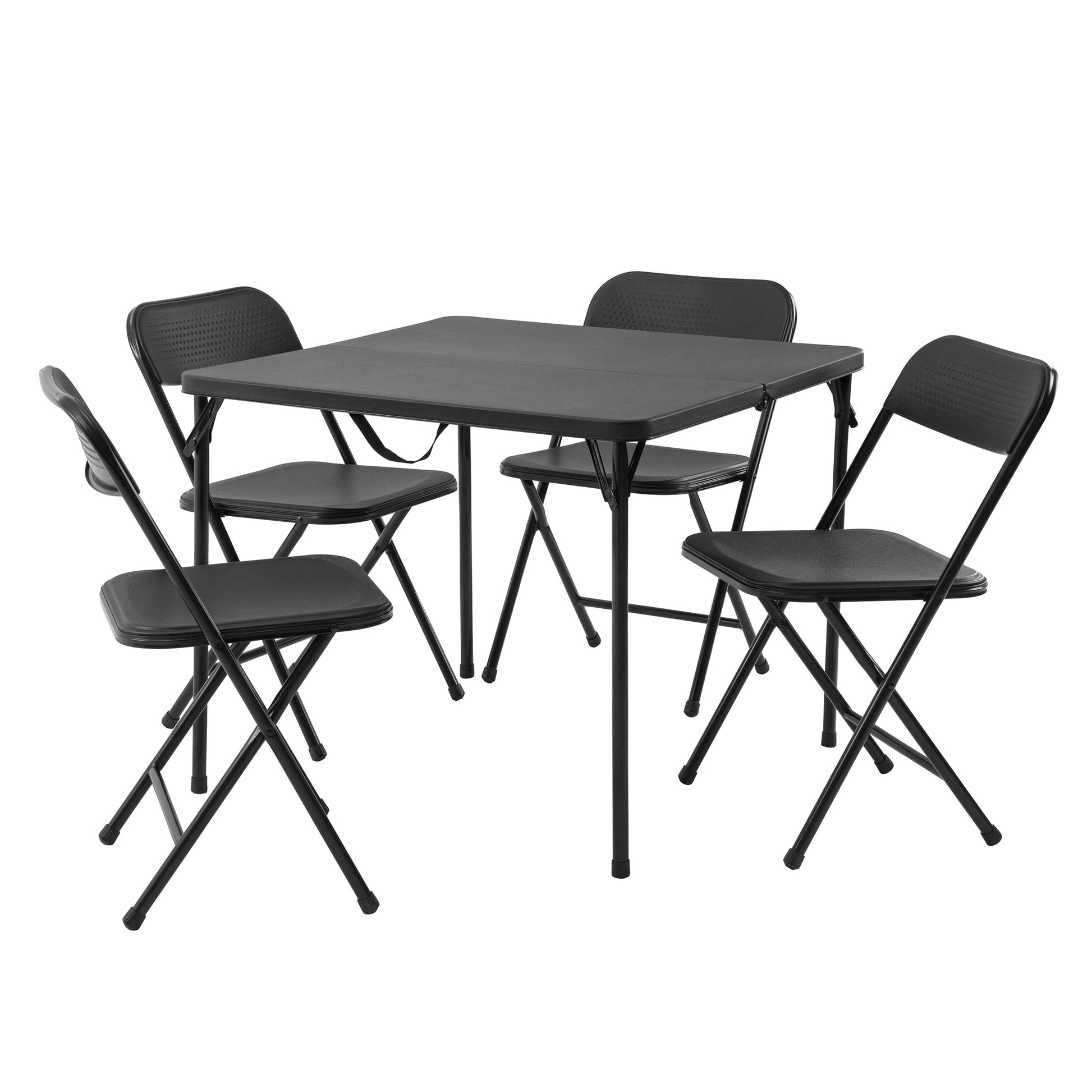 Mainstays 5-Piece 34" Square Centerfold Folding Card Table and 4 Folding Chairs Set, Black