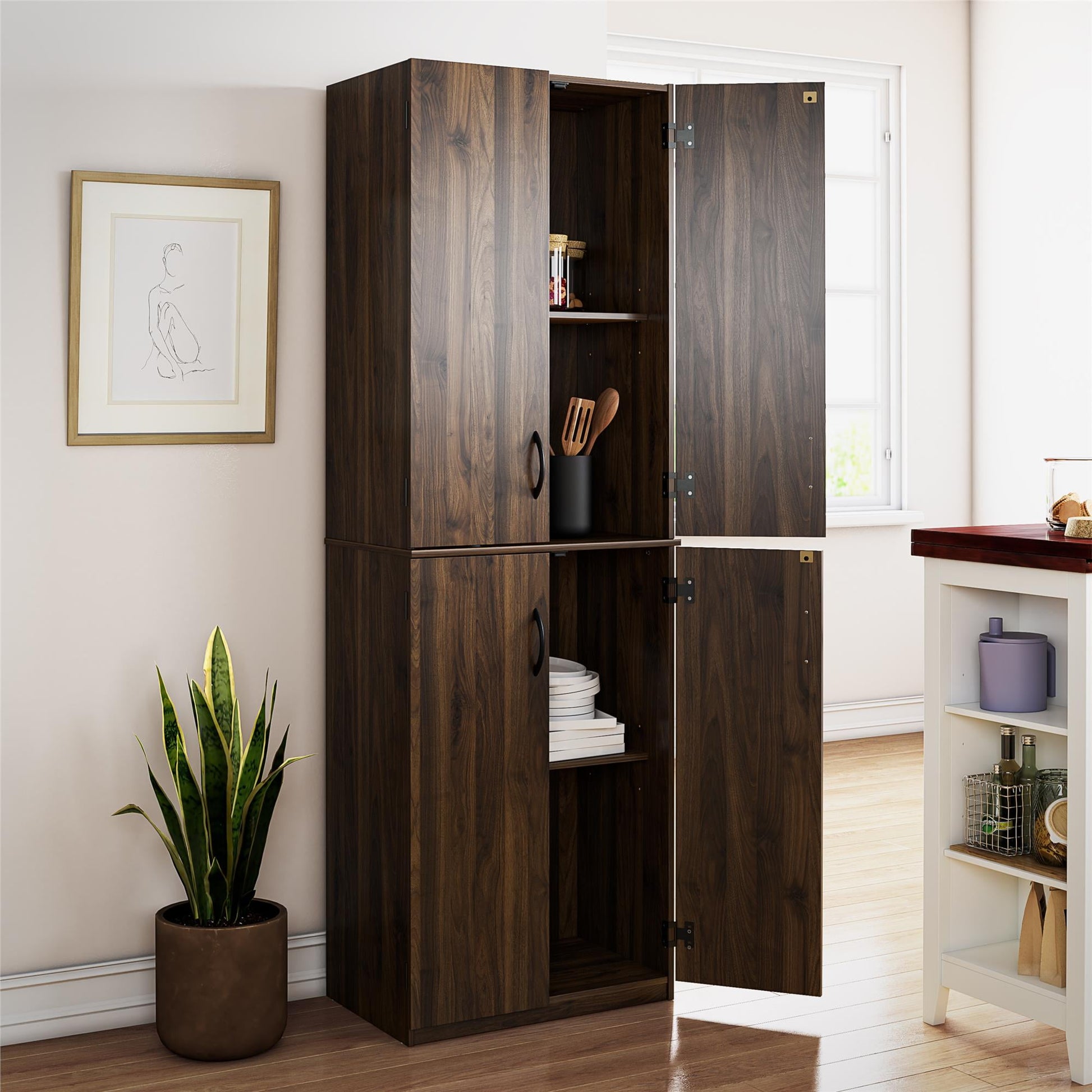 Mainstays 72" 4-Door Storage Cabinet, Walnut