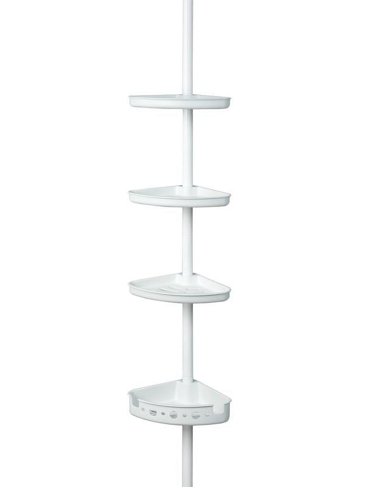 Mainstays Organizador de Ducha de Acero con TensiÃ³n Ajustable, 3 Repisas, Blanco, 60" - 96"