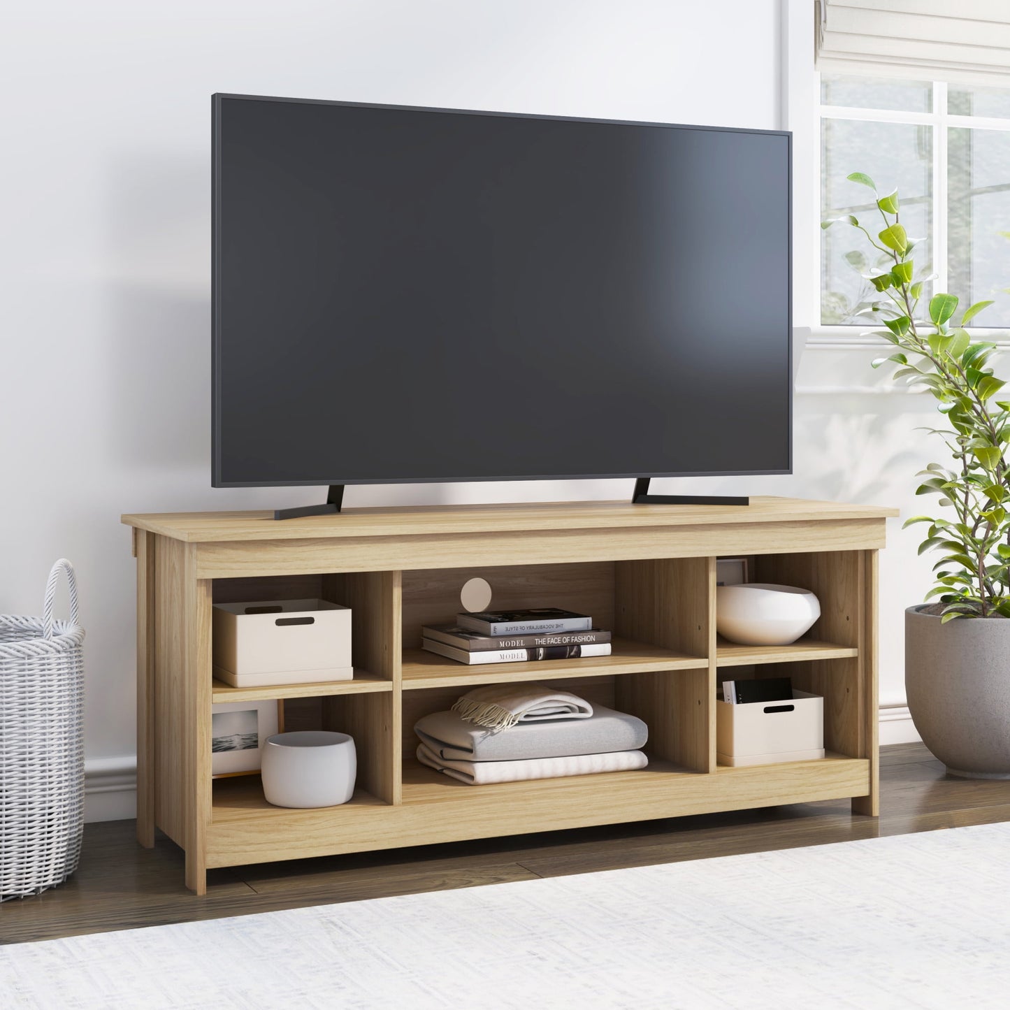 Mainstays Ardent No Tools Open Shelf TV Stand Console for TVs up to 50", Euro Oak