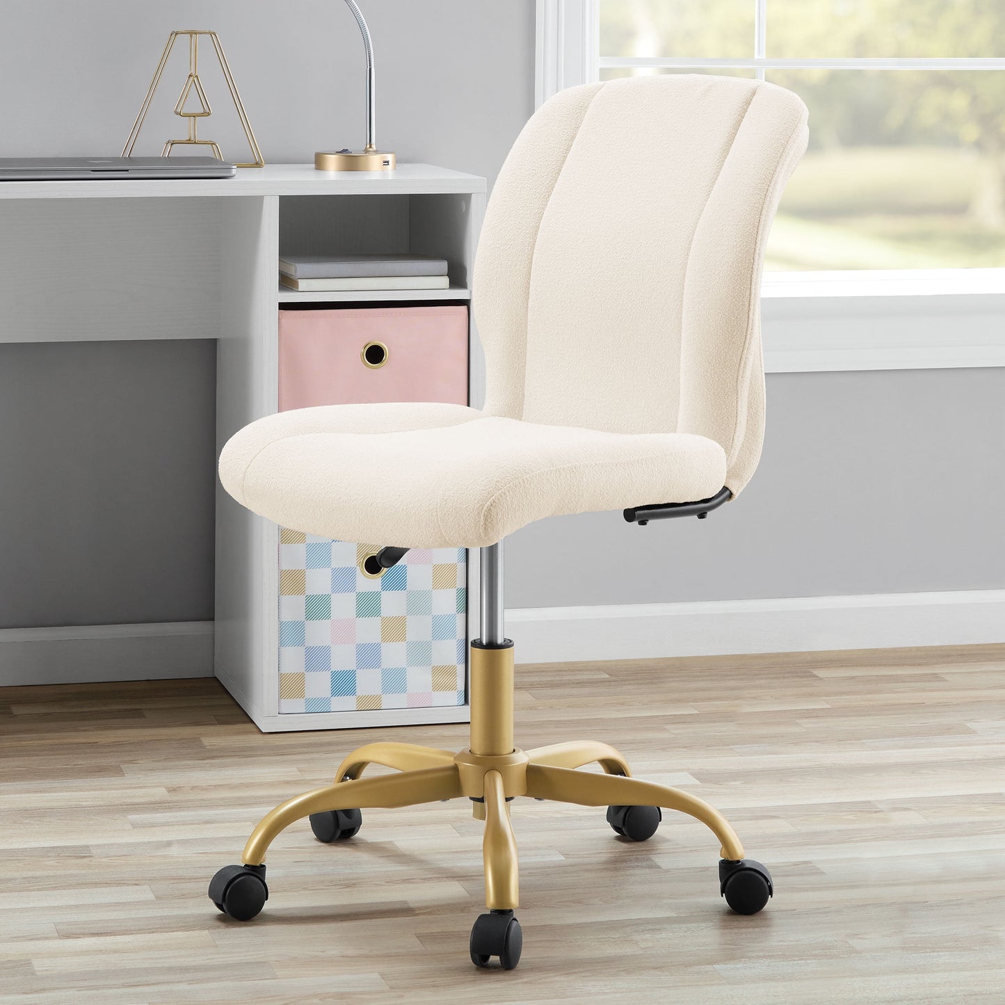 Mainstays BouclÃ© Armless Office Chair for Adults and Teens, Cream