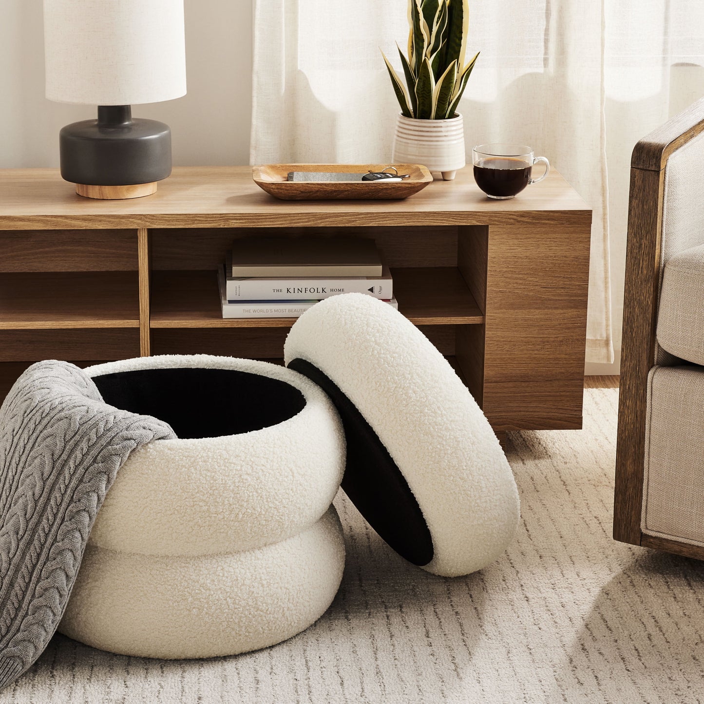 Mainstays Boucle Cloud Storage Ottoman, Blush