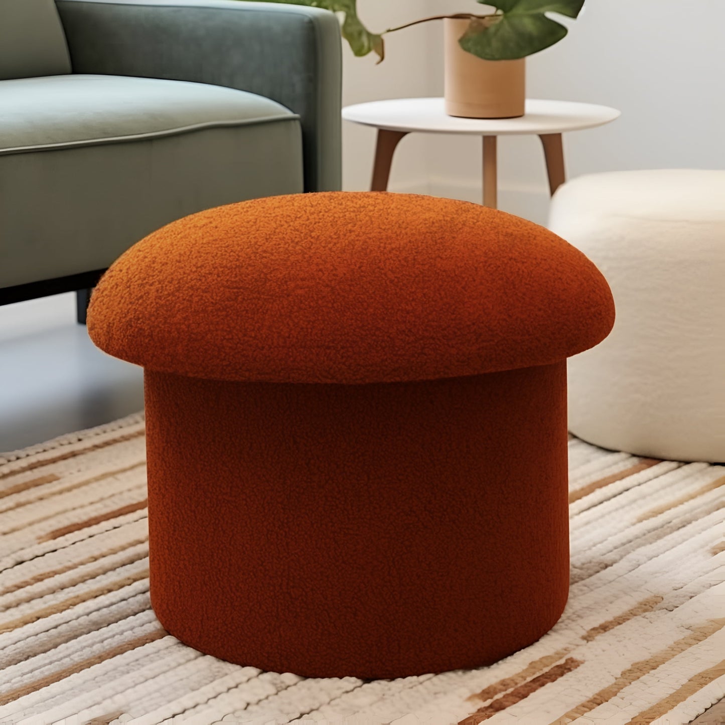 Mainstays Boucle Mushroom Upholstered Storage Ottoman, Cream