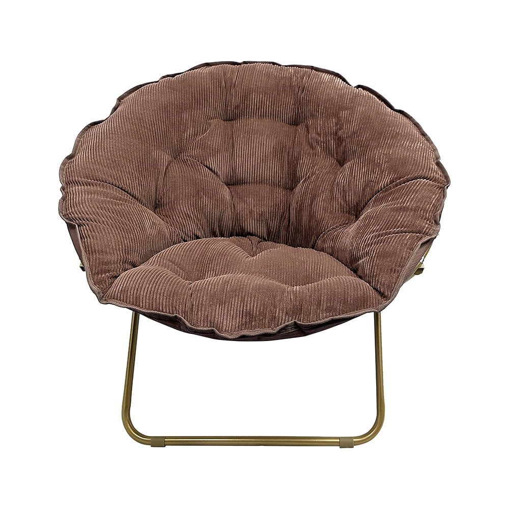 Mainstays Corduroy Saucer Chair for Kids and Teens with Gold Legs, Brown Bag