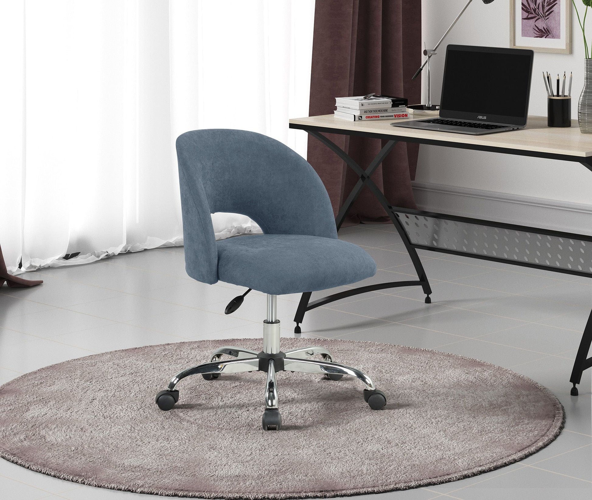 Mainstays Fabric Upholstered Open Back Office Chair with Textured Boucle Fabric, Casters, Grey for Teens and Adults