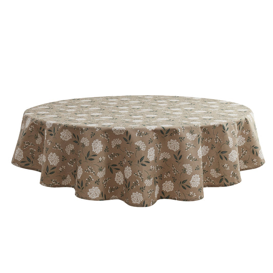 Mainstays Farmhouse Tablecloth Summer Floral Brown Fabric, 70" Round, Hydrangea