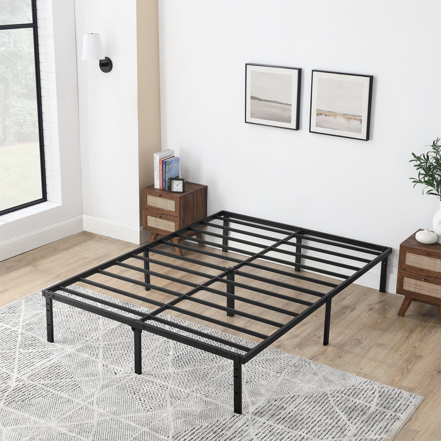 Mainstays Full 14" Heavy Duty Steel Slat Platform Bed Frame with Storage Space Under Frame, No Box Spring Required, Black