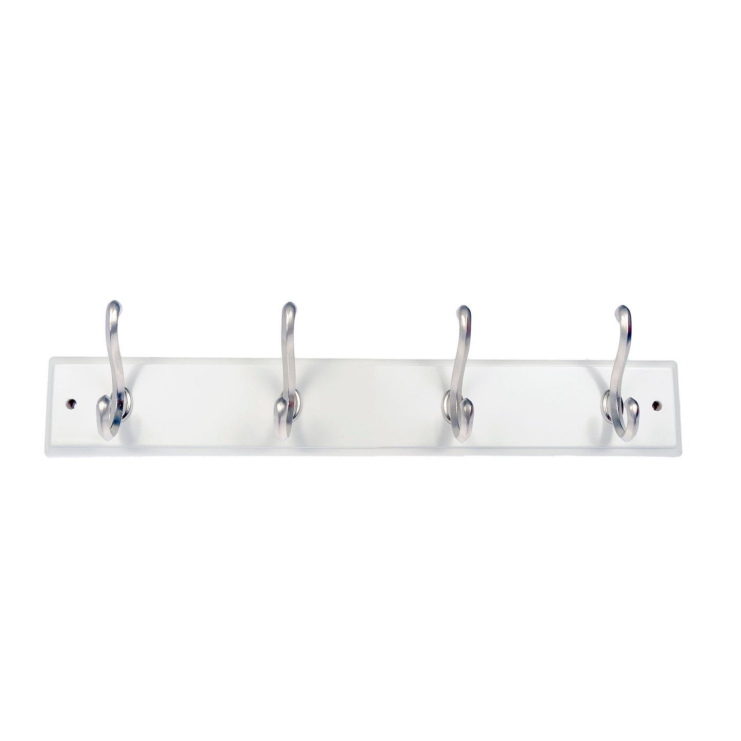 Mainstays White 18 inch Hook Board with 4 Satin Nickel Hooks for Coats, Bags, Leashes, Keys, Towels, 30 lbs Capacity, 1 Pack