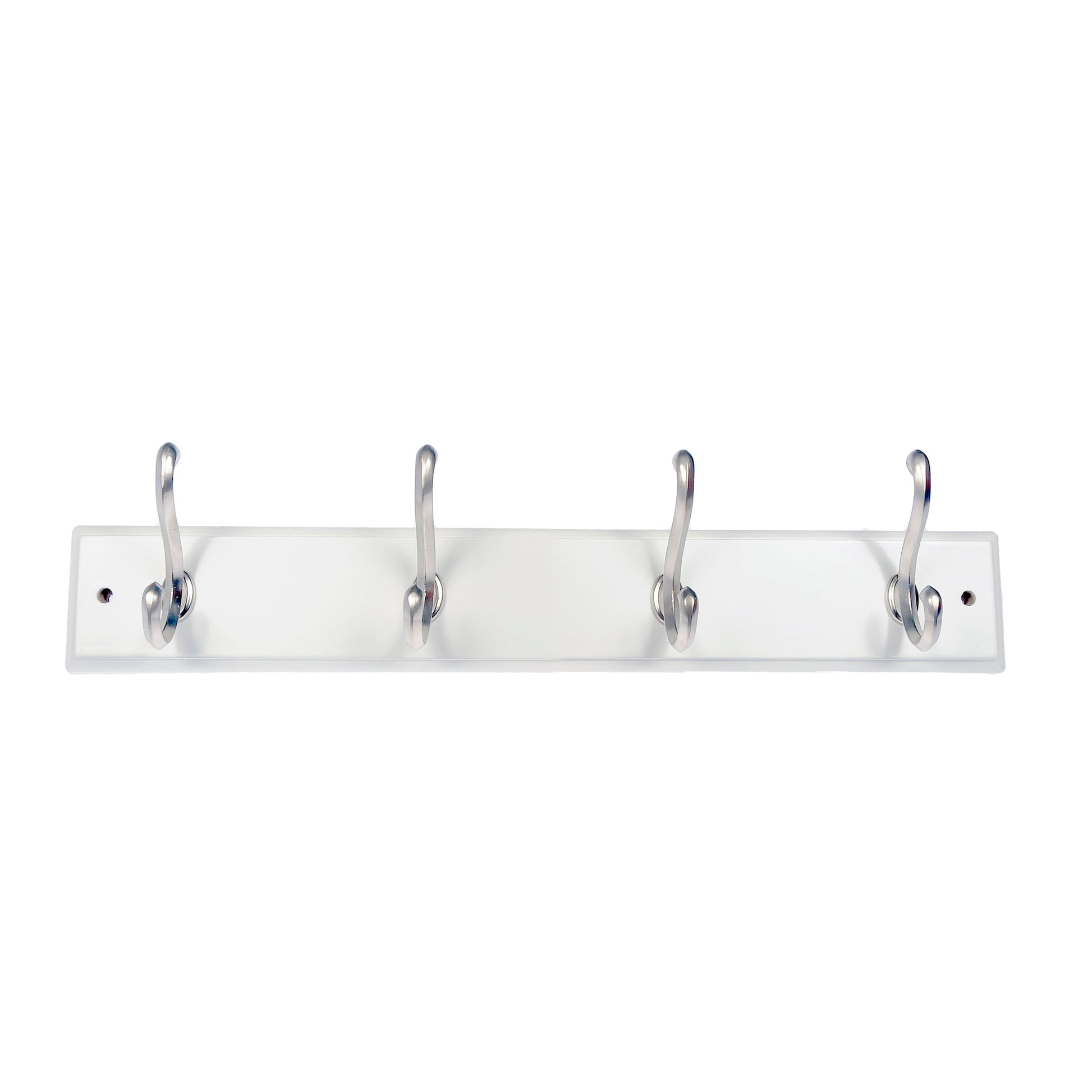 Mainstays White 18 inch Hook Board with 4 Satin Nickel Hooks for Coats, Bags, Leashes, Keys, Towels, 30 lbs Capacity, 1 Pack