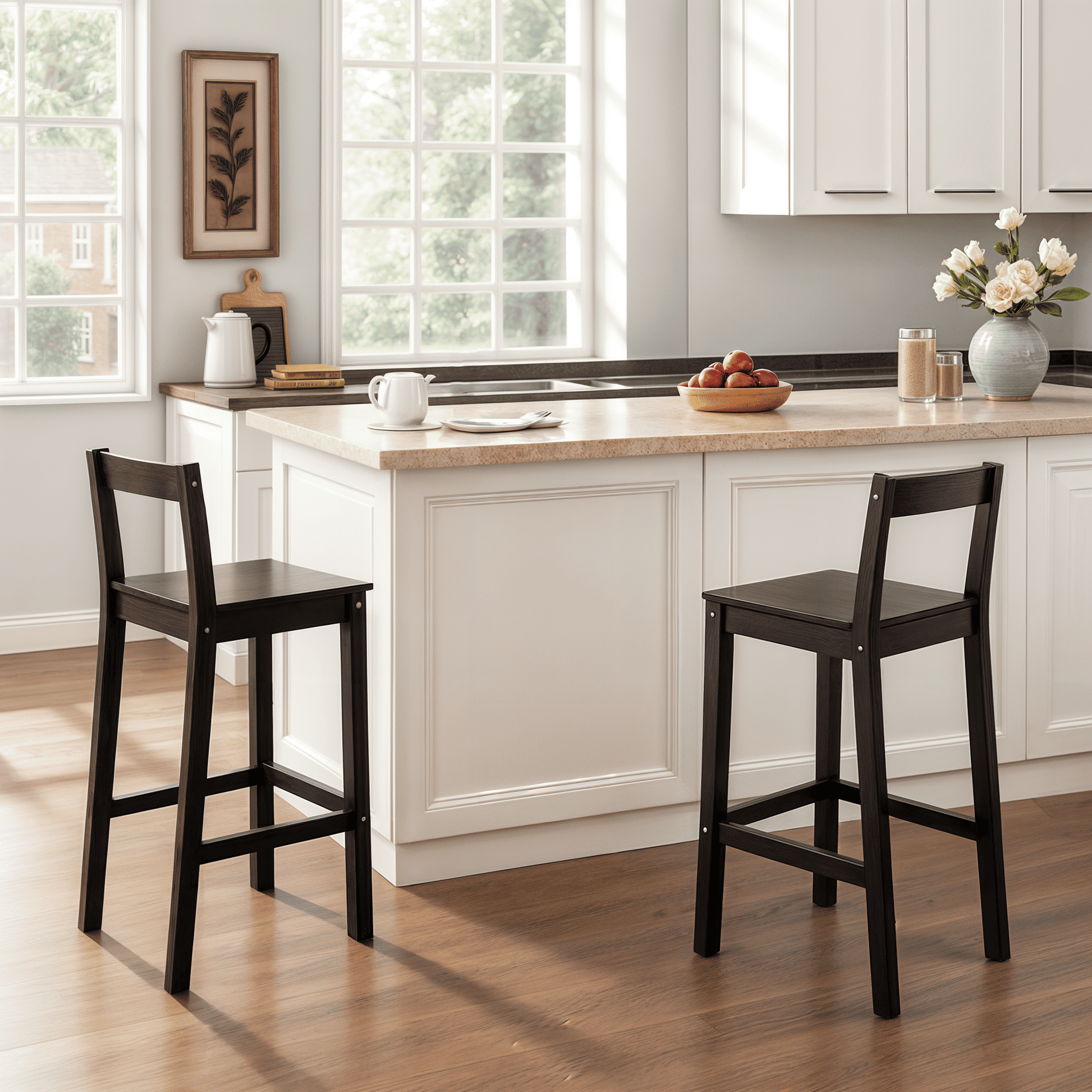 Mainstays Counter Height Wood Bar Stools with Back, Set of 2, Black