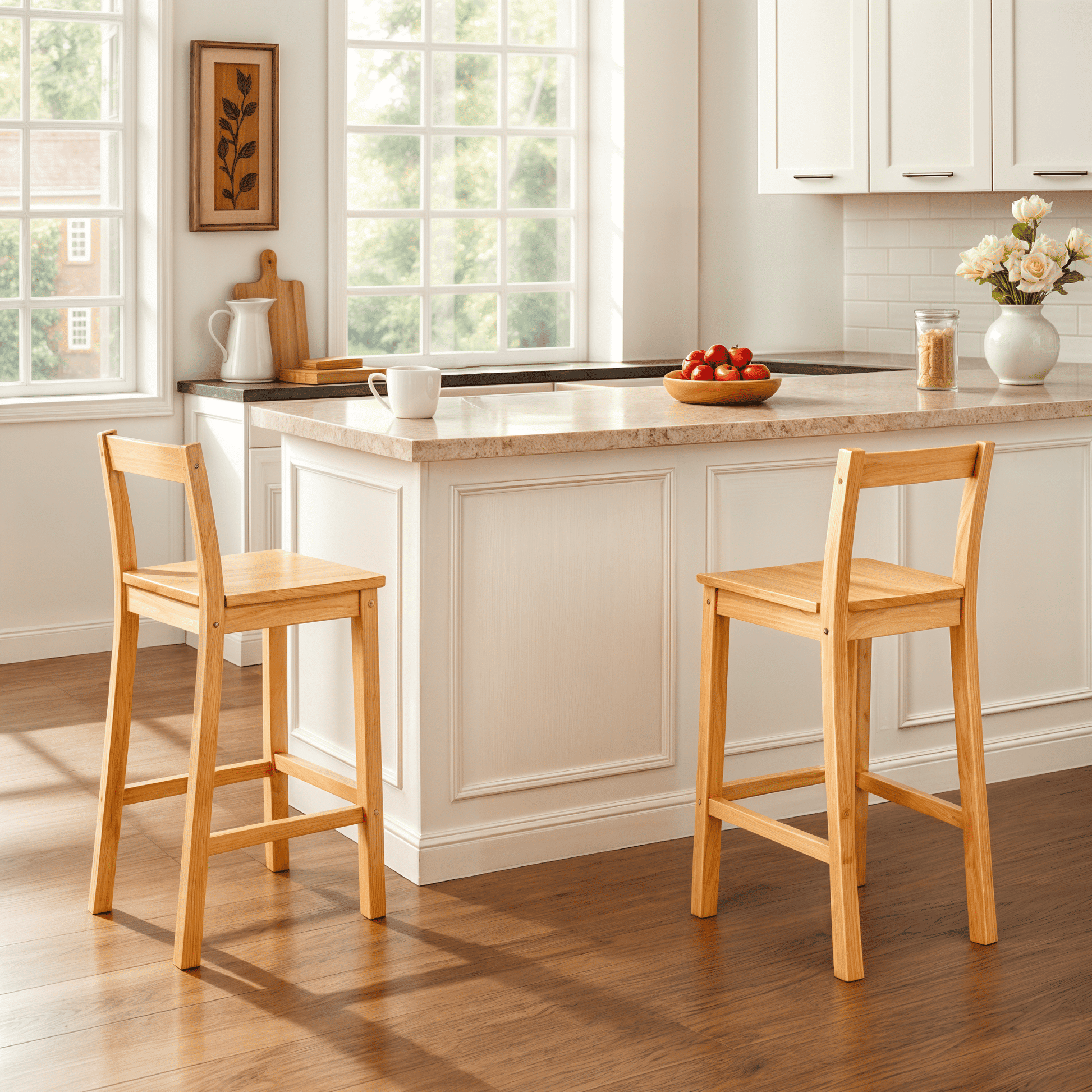 Mainstays Counter Height Wood Bar Stools with Back, Set of 2, Pine