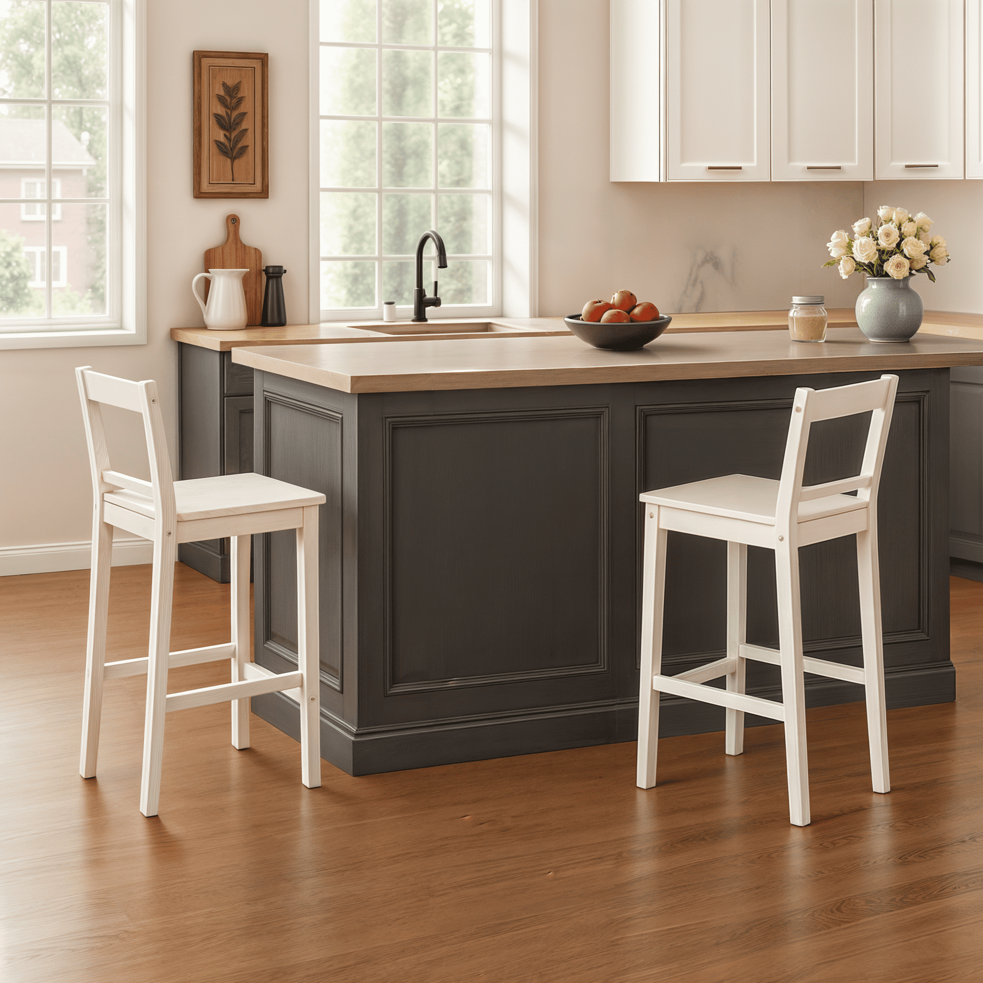 Mainstays 24" Indoor Full Back Wood Bar Stools with Footrest, Black Finish, Set of 2