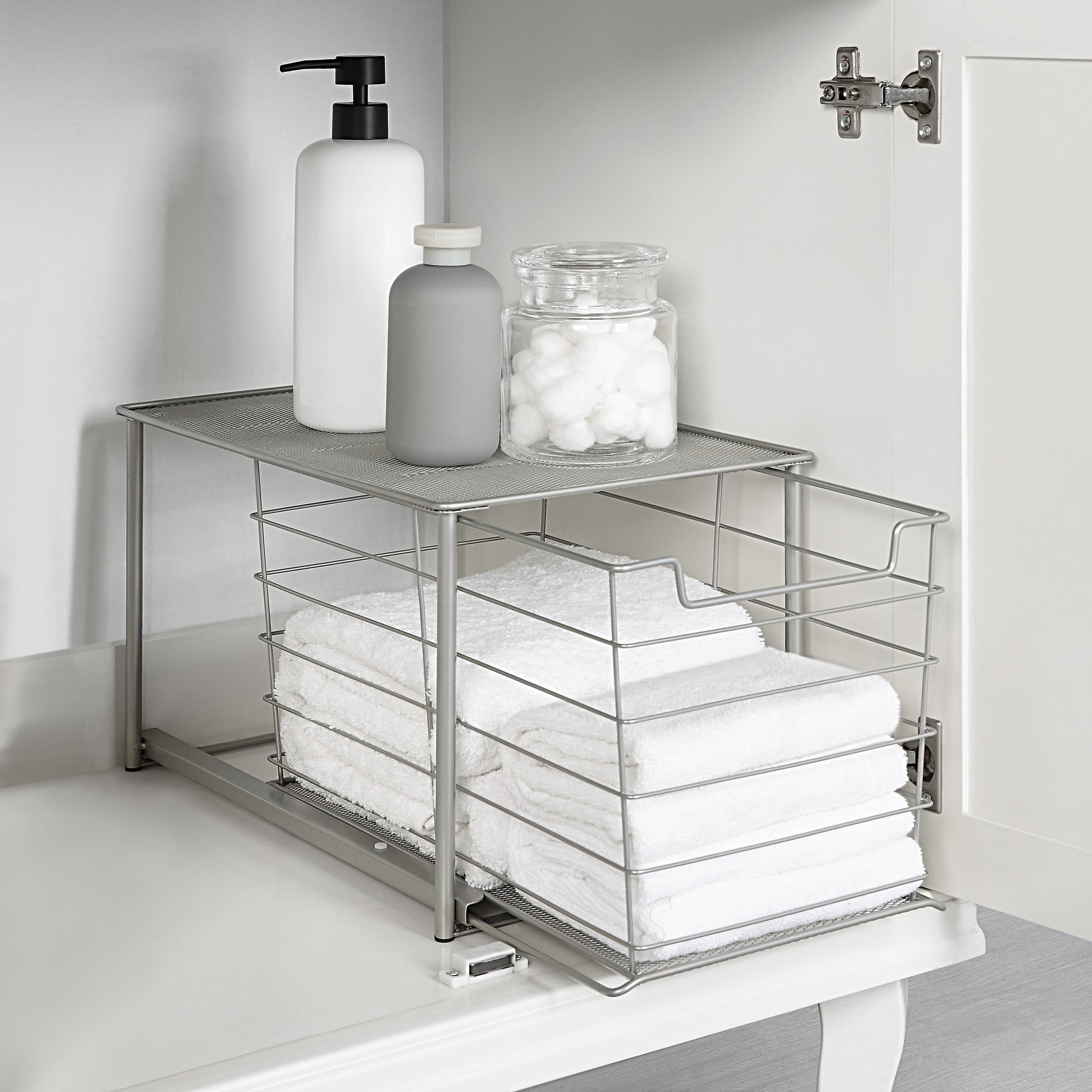 Mainstays Large Stackable Slide-Out Drawer Organizer, Satin Nickel, 15 x 10 x 9.3 in