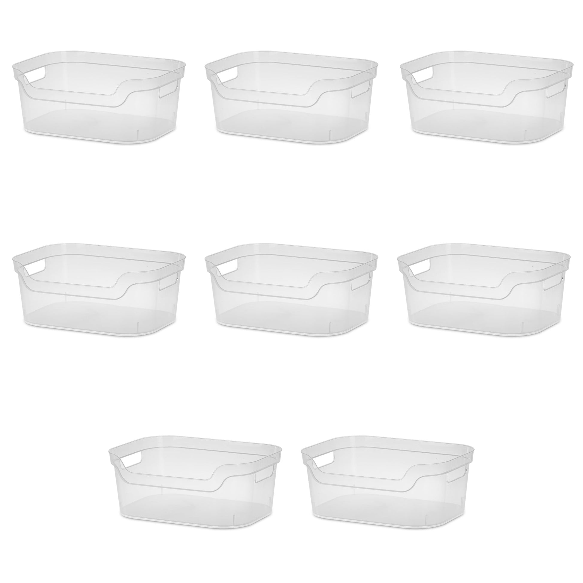 Mainstays Medium Open Bin, Clear Plastic, Easy Access Bin with Scoop Front, Clear, 8 Pack