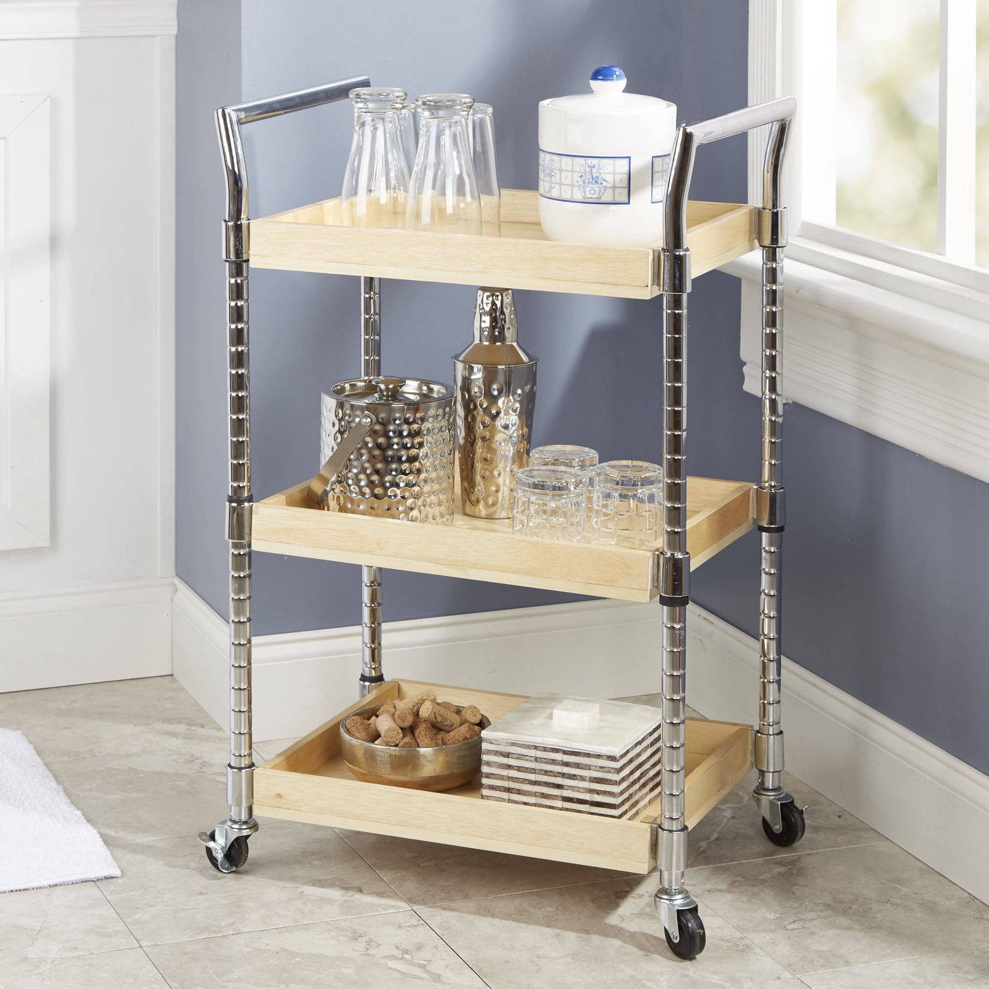 Mainstays Carrito de Madera Multiusos con Asas Blancas