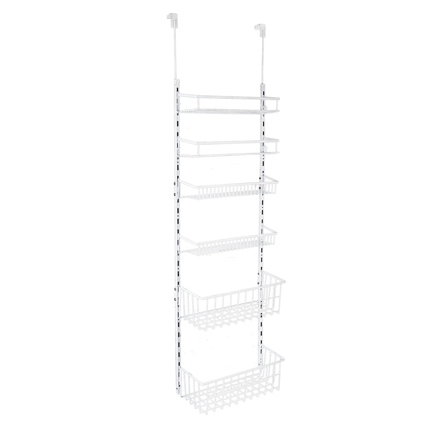 Mainstays Powder Coated Metal Over the Door Rack Organizer, 6 Tier Adjustable Shelves, White, Made for Kitchen Organization and Accessibility