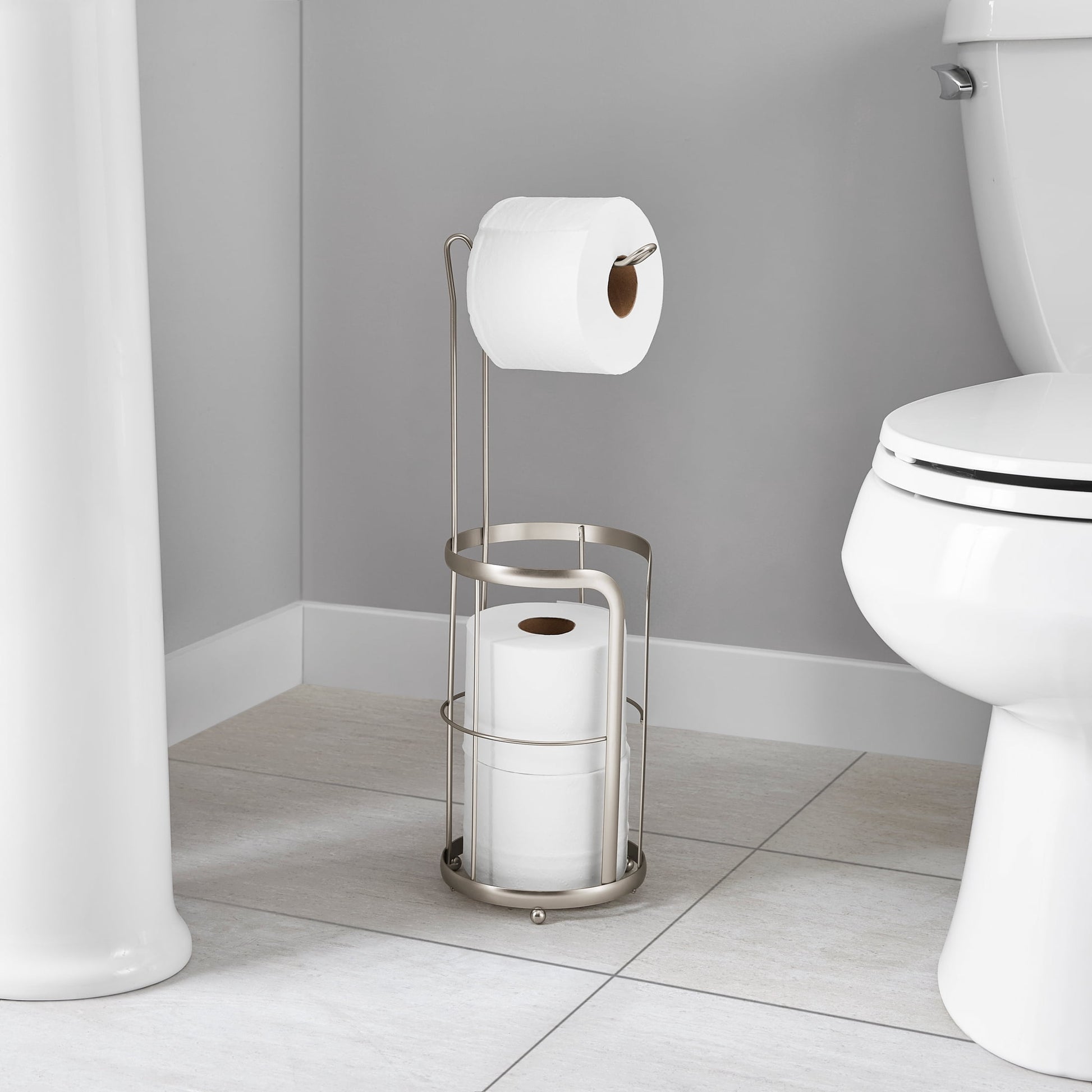 Mainstays Free Standing Toilet Paper Holder with Roll Reserve, Matte Black