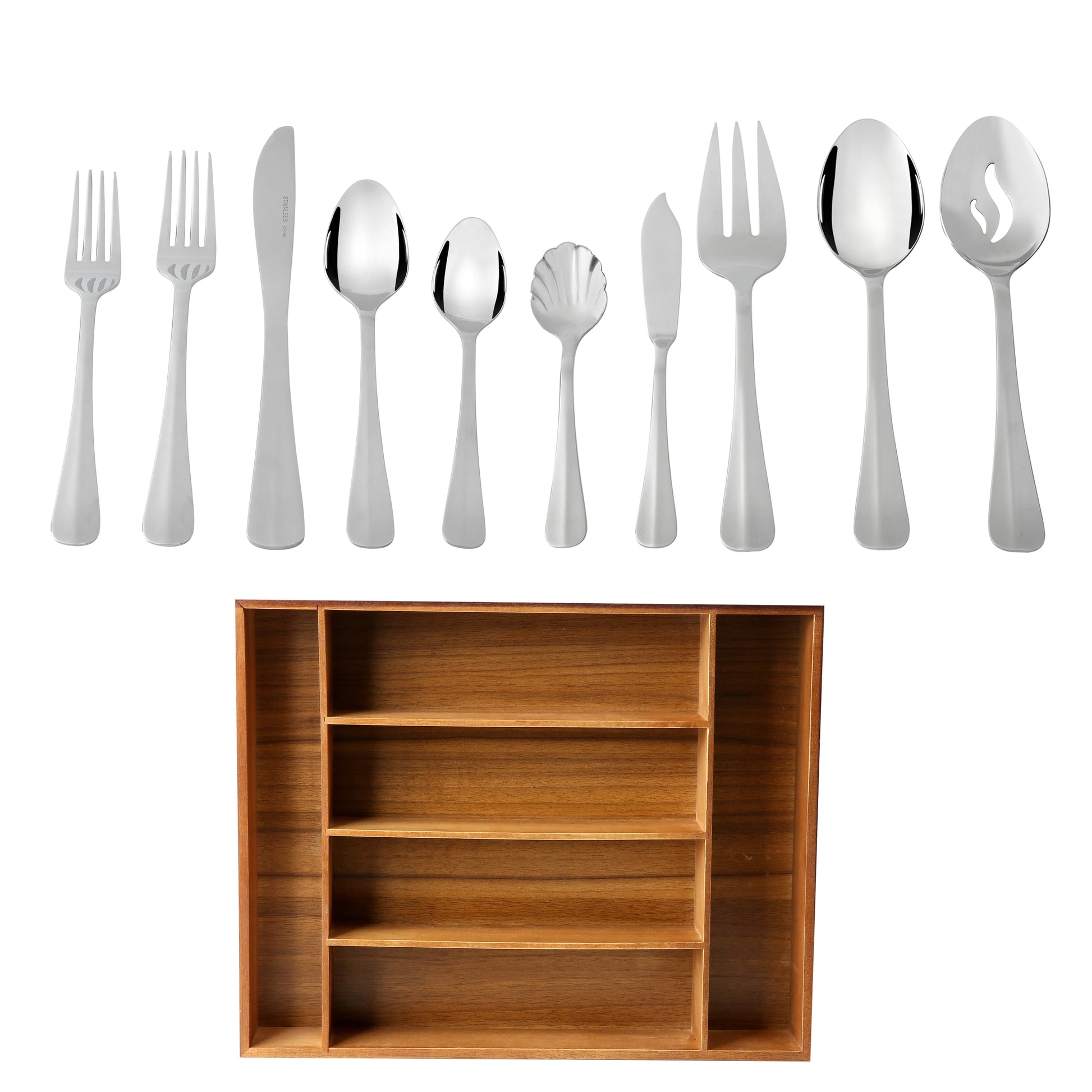 (2 pack) Mainstays Splendent 45 Piece Stainless Steel Flatware Set with Wooden Tray Organizer, Service for 8 Adults