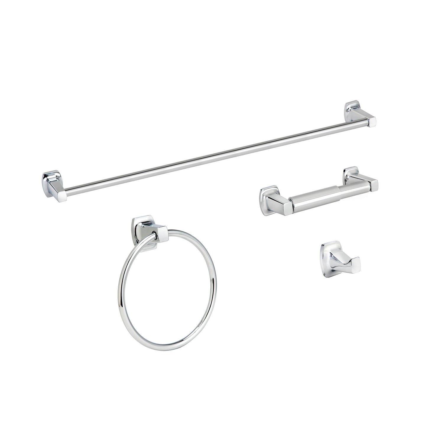 Mainstays 4-Piece Square Bathroom Hardware Set with 24-inch Towel Bar Chrome Finish