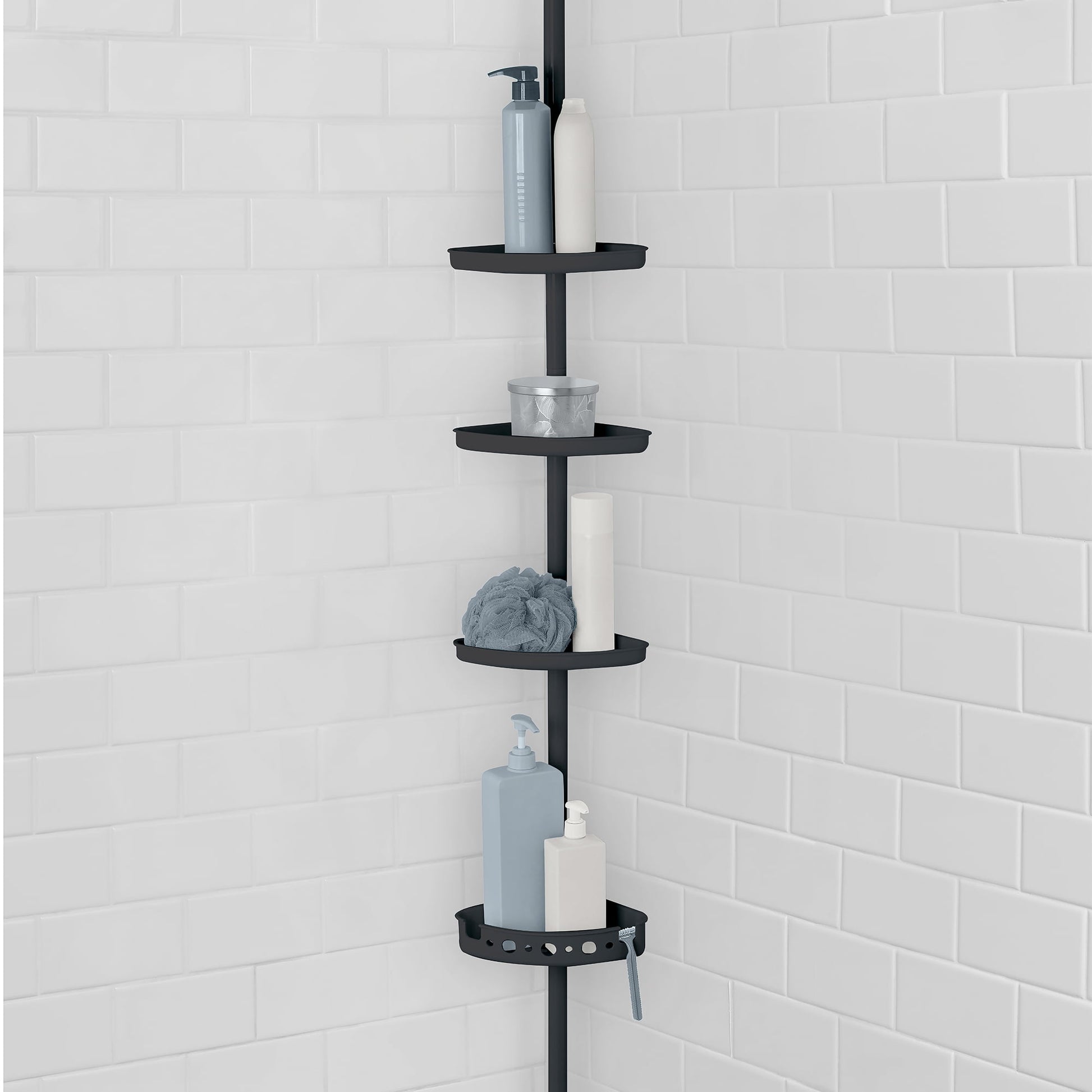 Mainstays Organizador de Ducha con Poste de TensiÃ³n Negro de 4 Niveles