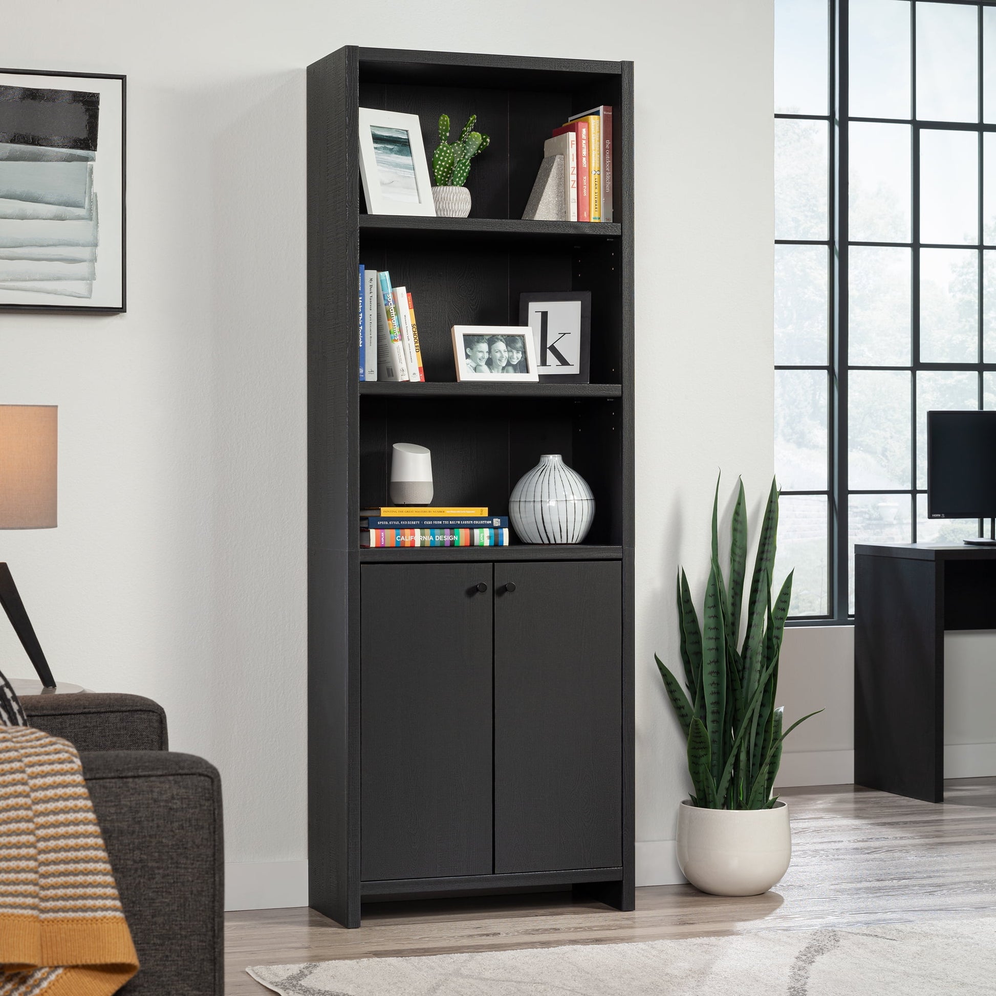 Mainstays Westley 5 Shelf Bookcase with Doors, Black Finish