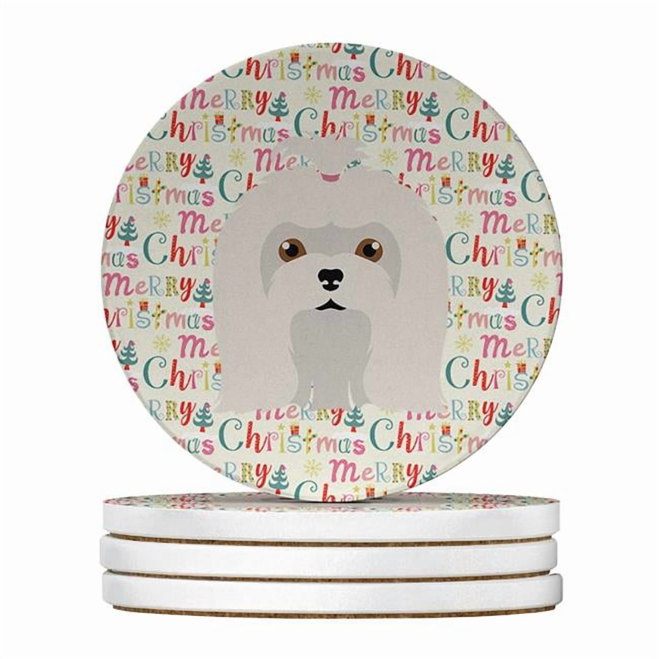 Maltese Merry Christmas Large Sandstone Coasters Pack of 4 4 in x 4 in