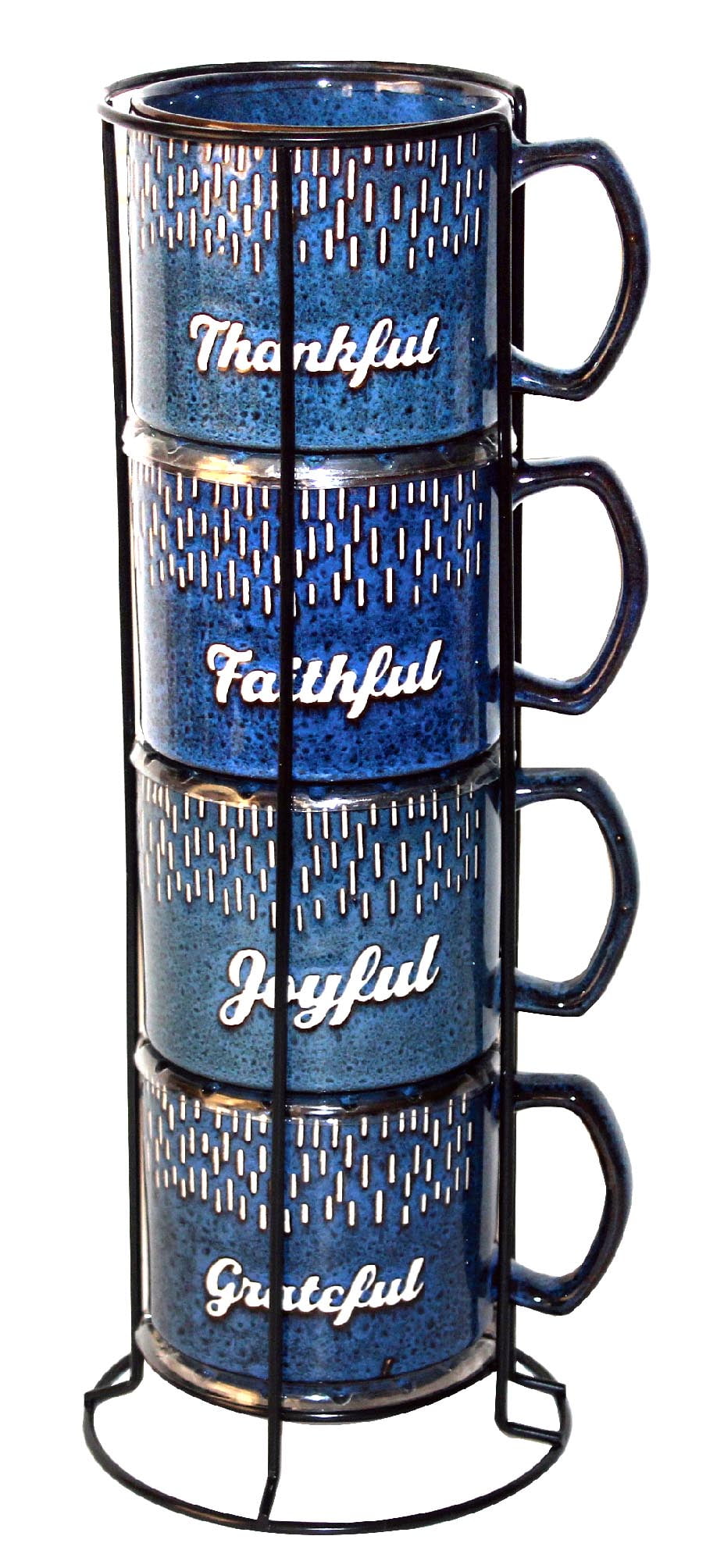 Marcelle, 4 Pc 14oz Stackable Tower Mug Set with Metal Stand for Coffee or Other Serving Applications