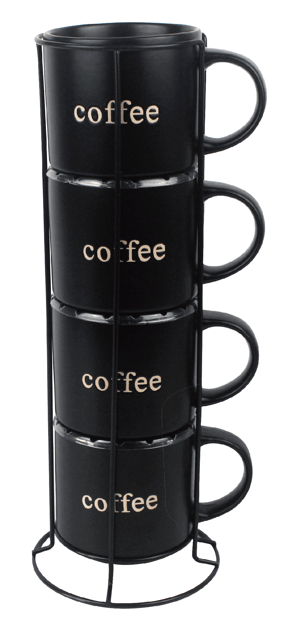 Marcelle 4 Piece Matt Black Stackable Mug Set with Strong Black Stand - 14 oz Ceramic Coffee Mugs