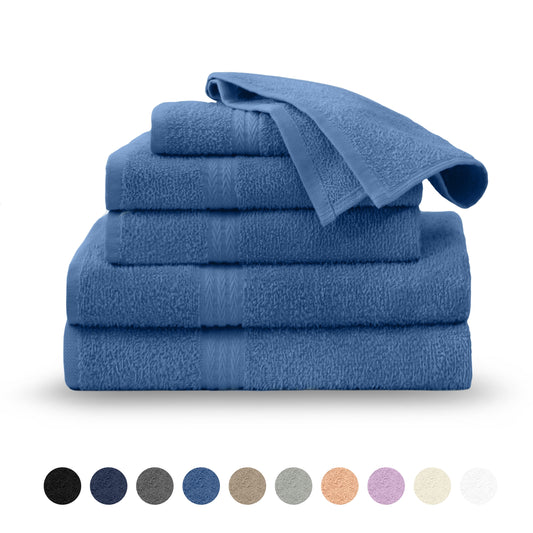 Martex Easy Living 6-Piece Cotton Towel Set, Soft & Quick-Dry Towels, Blue