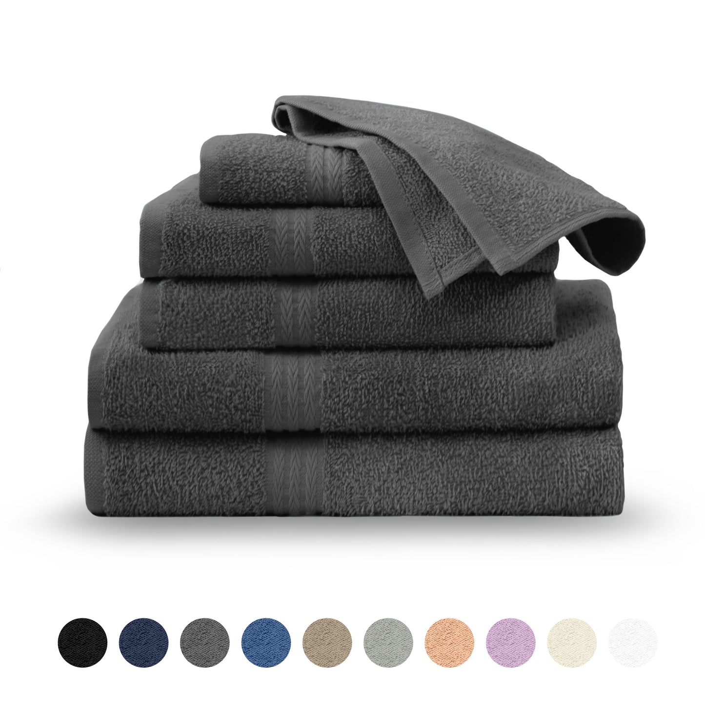 Martex Easy Living 6-Piece Cotton Towel Set, Soft & Quick-Dry Towels, Charcoal