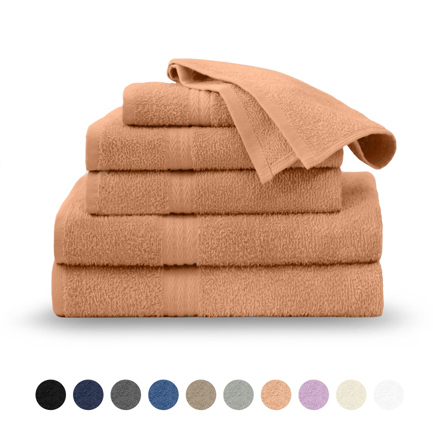 Martex Easy Living 6-Piece Cotton Towel Set, Soft & Quick-Dry Towels, Peach