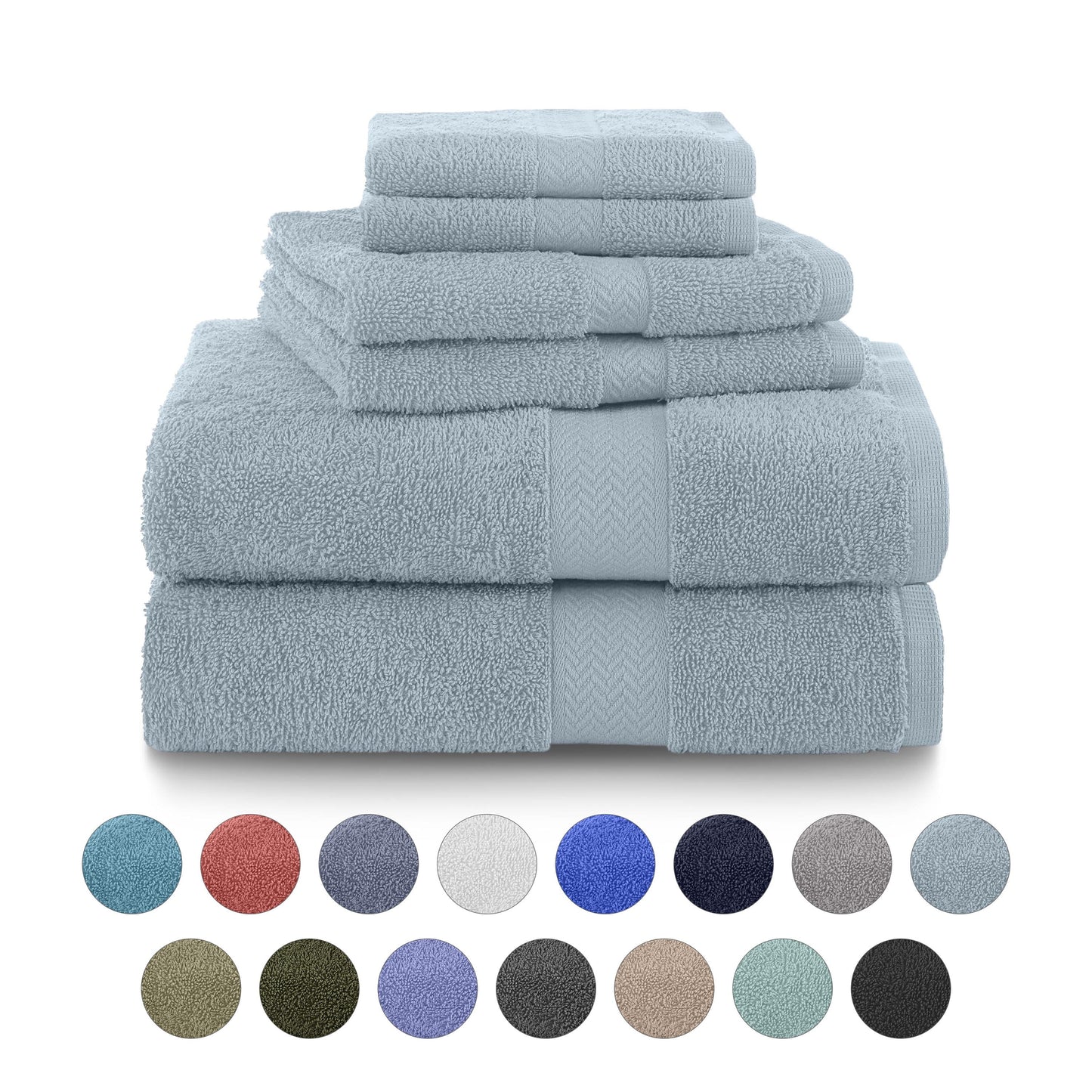 Martex Luxury 6-Piece 100% Ringspun Cotton Towel Set - Highly Absorbent, Soft, 500 GSM (Blue)