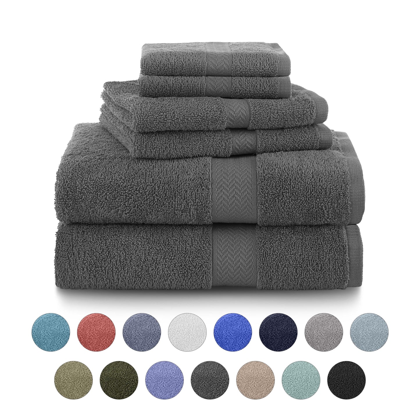 Martex 6-Piece 100% Ringspun Cotton Towel Set, Quick Dry Soft & Absorbent, Dark Grey