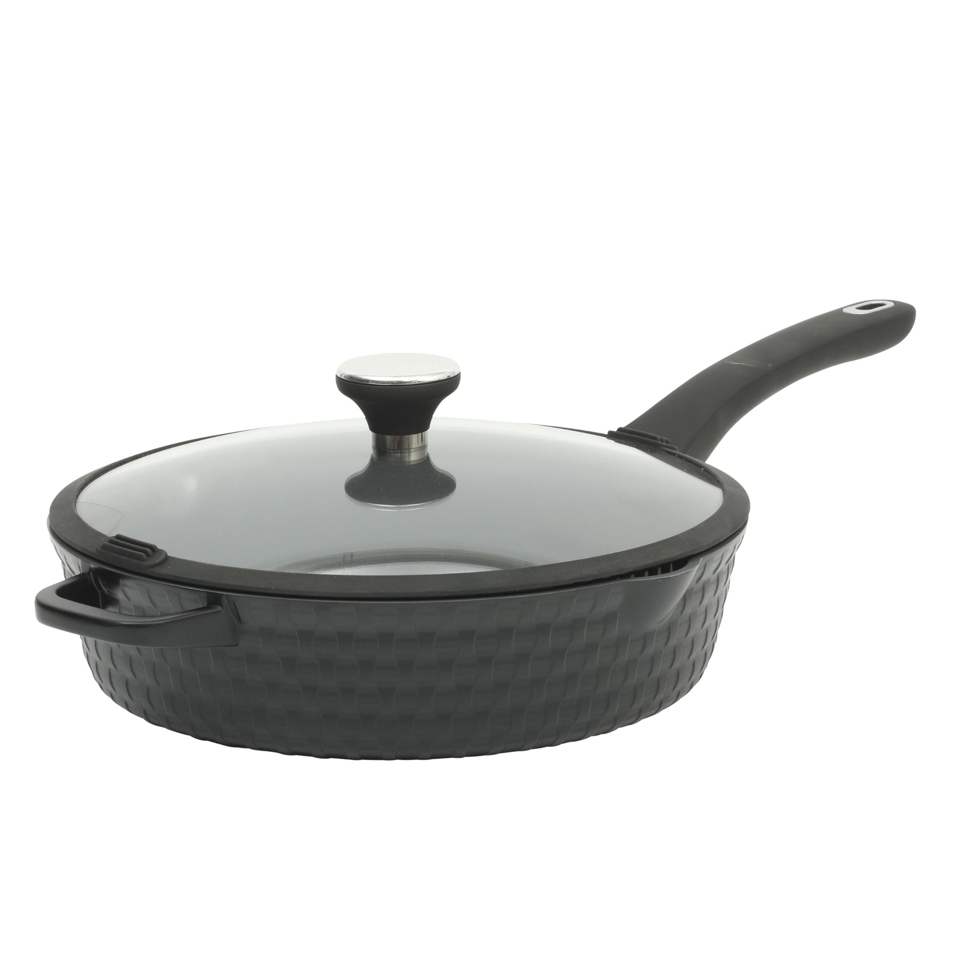 Martha Stewart 4 quart Black Cast Aluminum Basket Weave Saute Pan with lid