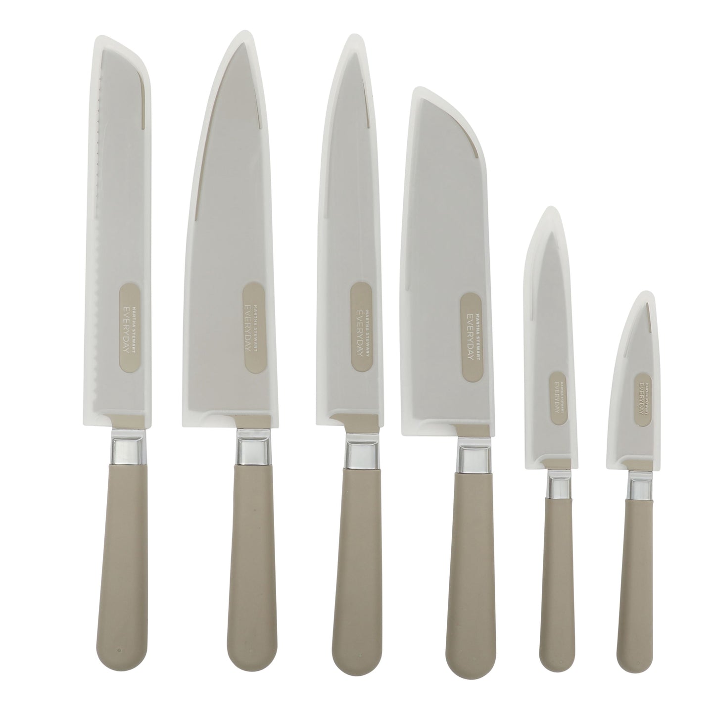 Martha Stewart Everyday 6-Piece Stainless Steel Kitchen Knife Set with Sheaths, Taupe