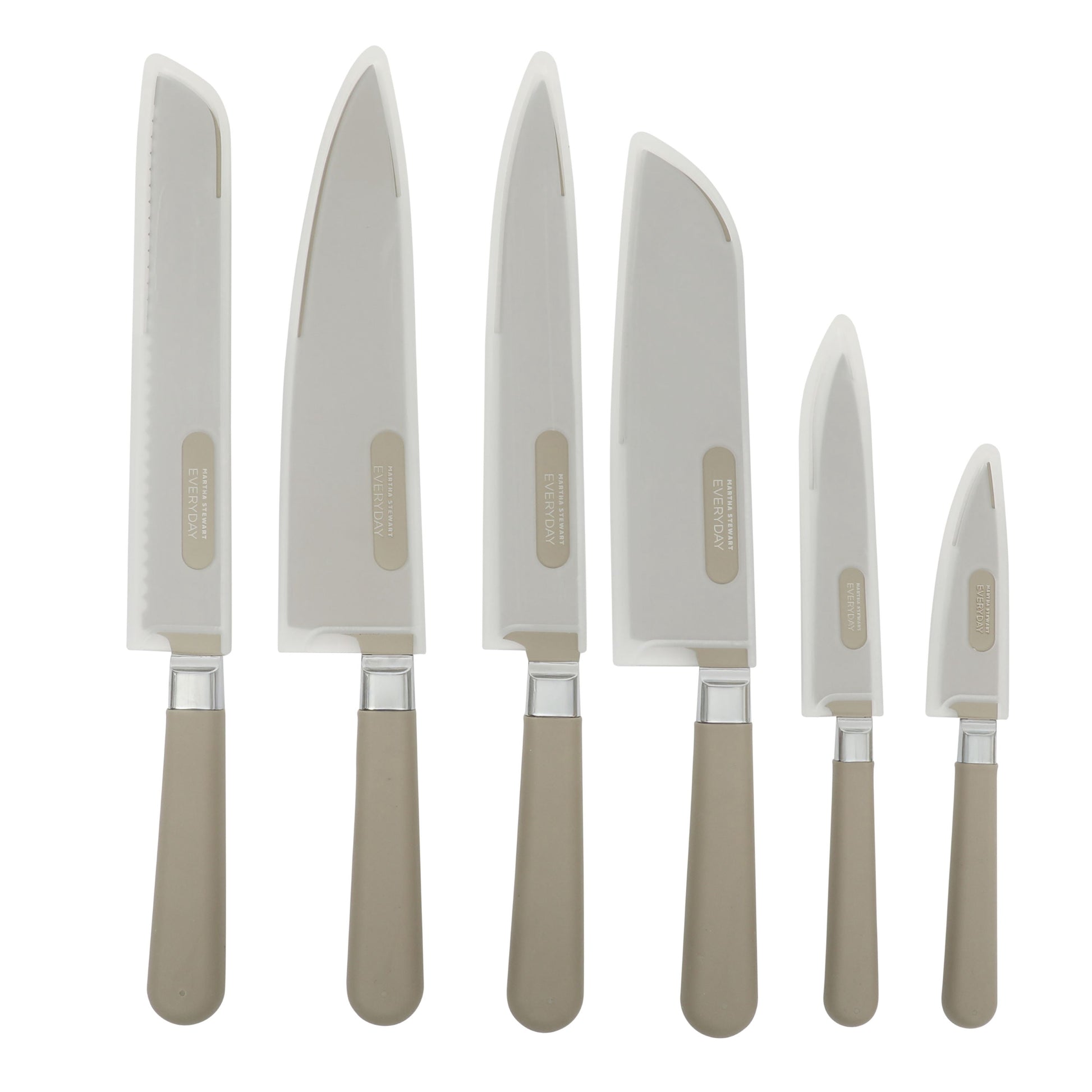 Martha Stewart Everyday 6-Piece Stainless Steel Kitchen Knife Set with Sheaths, Taupe