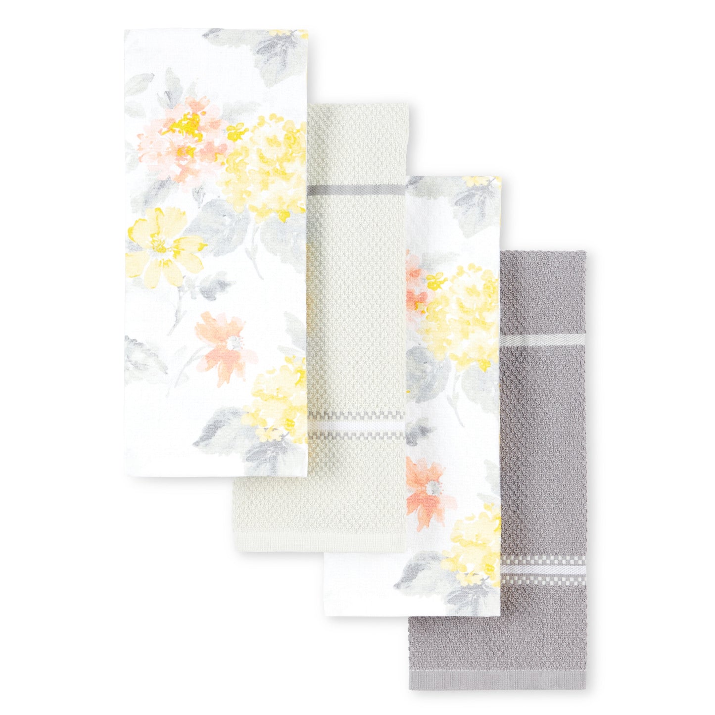 Martha Stewart Amber Floral Kitchen Towel Set 2-Pack, Yellow/Coral, 16"x28"
