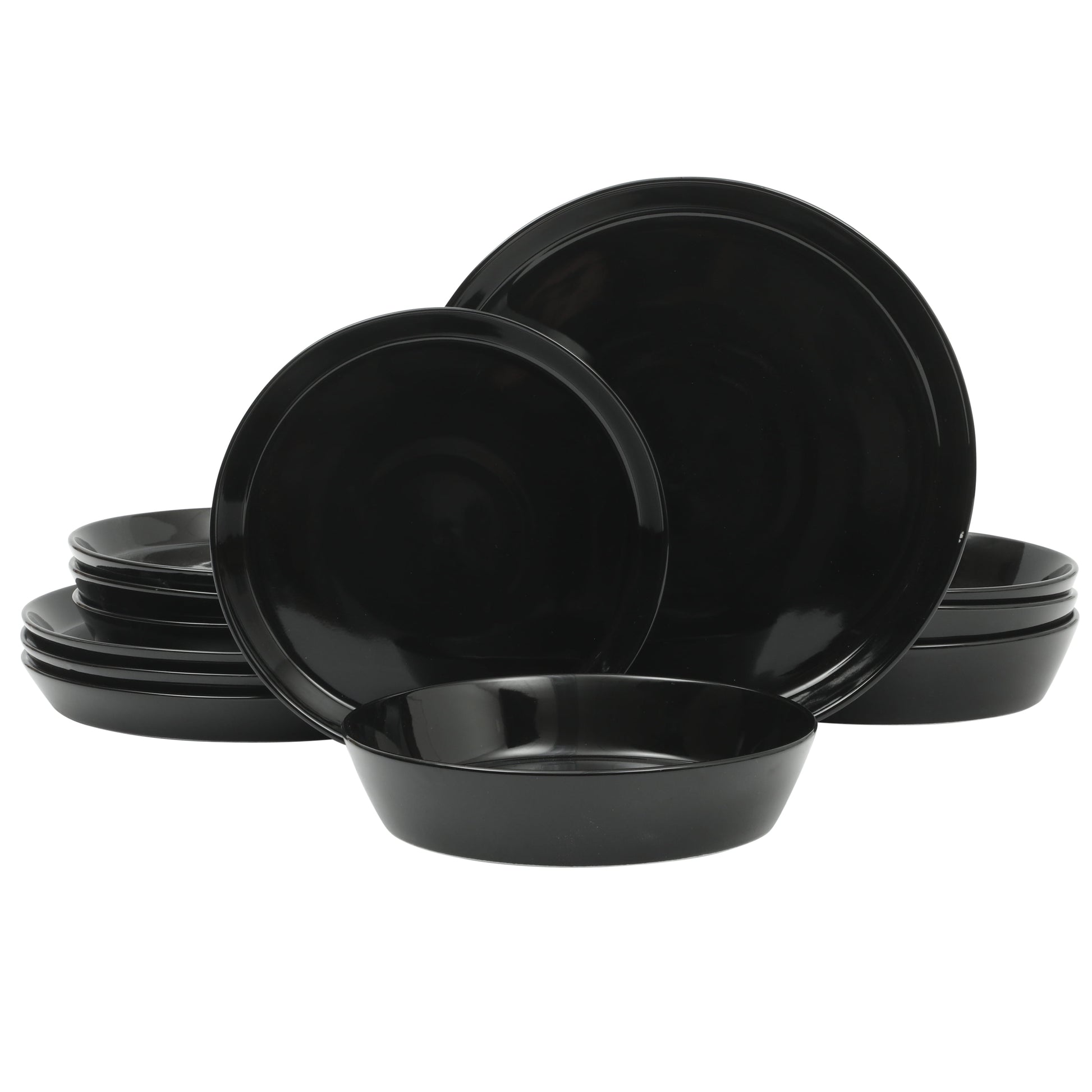 Martha Stewart Everyday Faretta Black 12-Piece Fine Ceramic Dinnerware Set