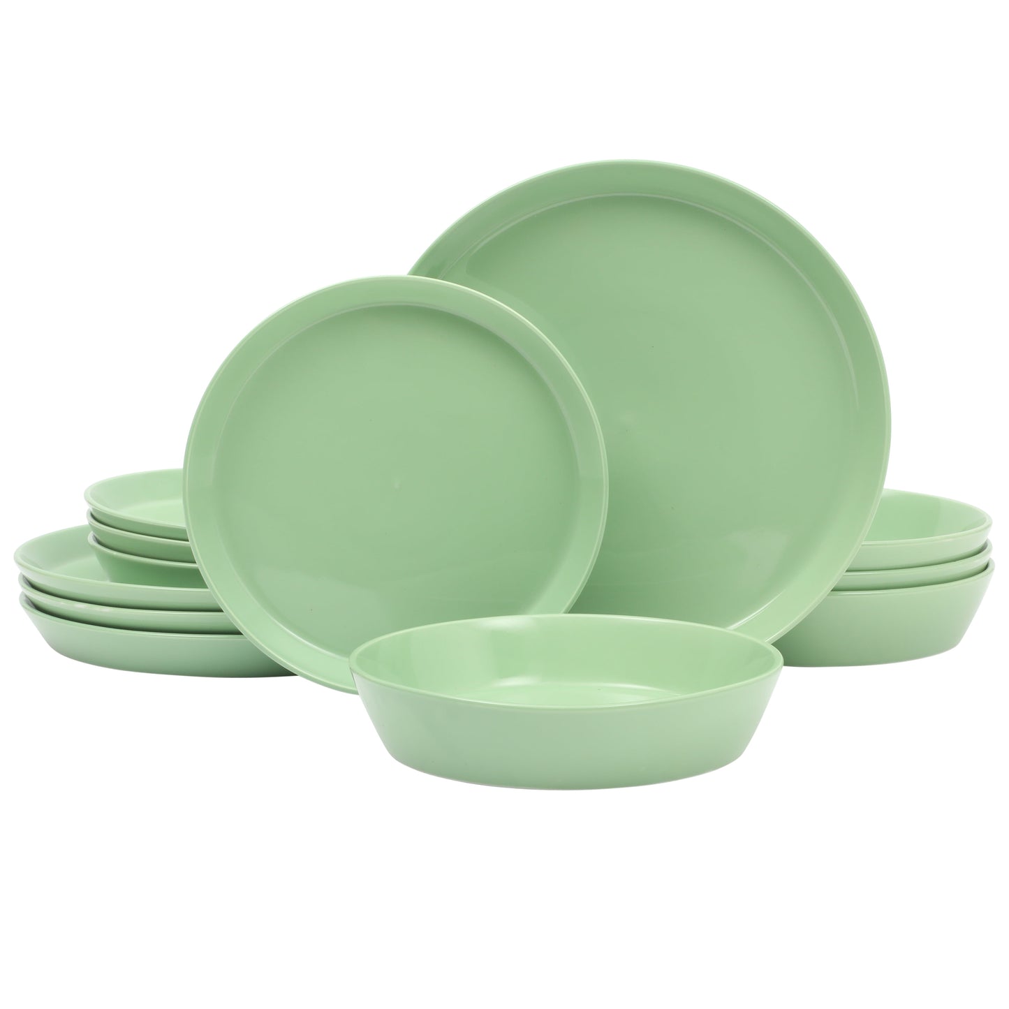 Martha Stewart Everyday Faretta Green 12-Piece Fine Ceramic Dinnerware Set