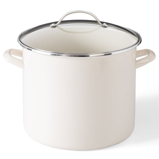 Martha Stewart Haverhill Olla de 12 Cuartos de Esmalte Apta para Horno con Tapa de Vidrio, Lino