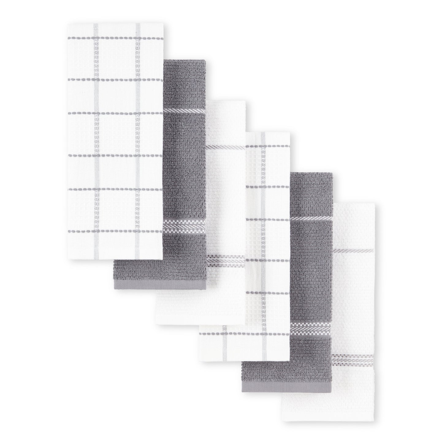 Martha Stewart Modern Waffle Kitchen Towel Set 6-Pack, Black, 16"x28"