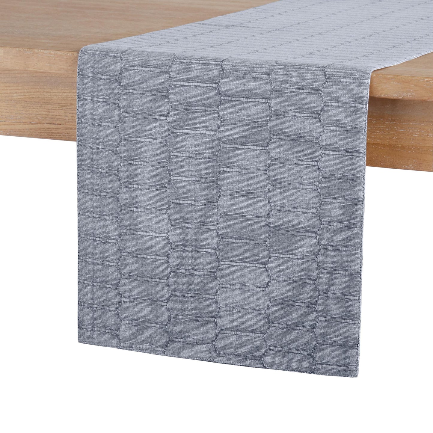 Martha Stewart Honeycomb Reversible Elegant Table Runner, Blue, 15" W x 72" L