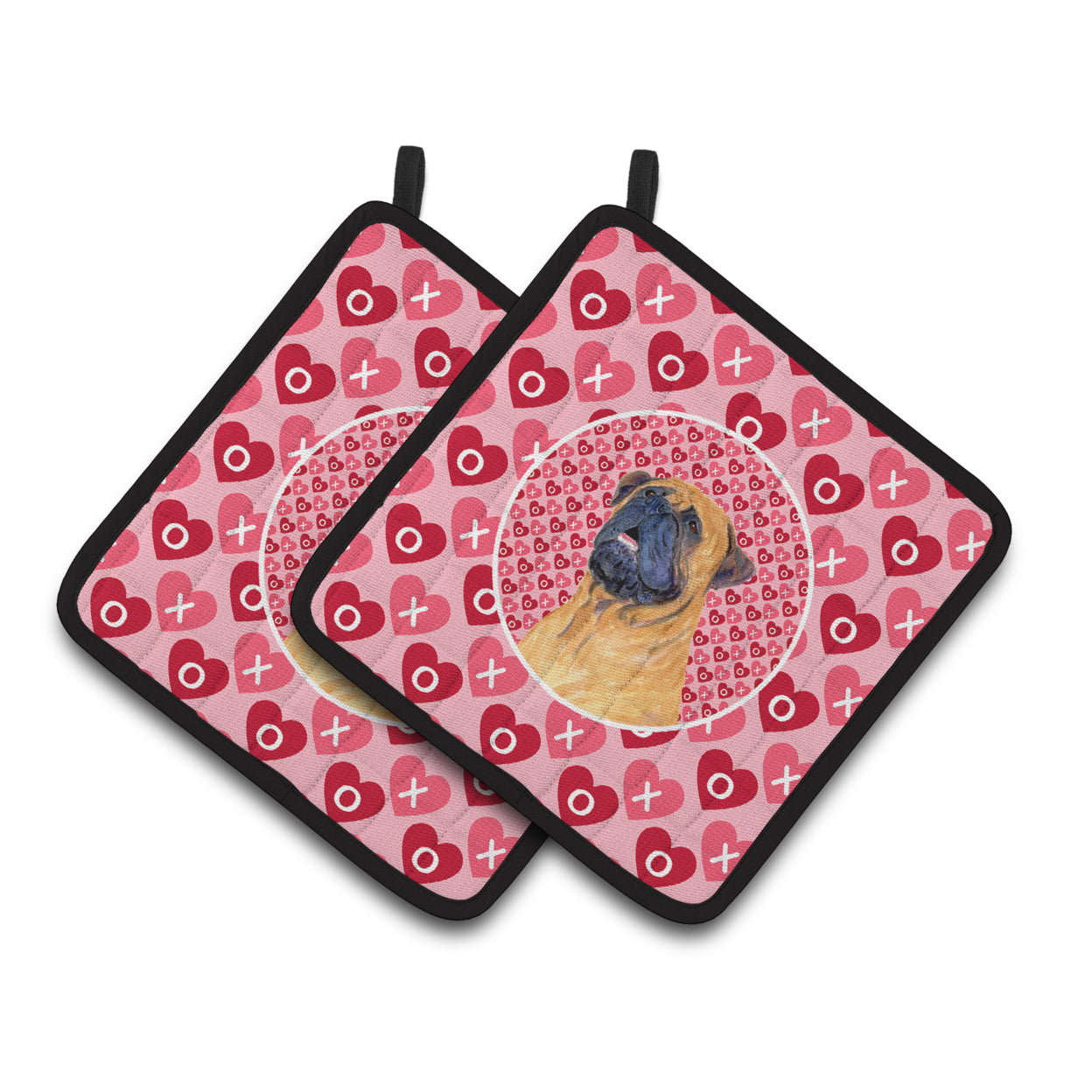 Mastiff Hearts Love and Valentine's Day Portrait Pair of Pot Holders