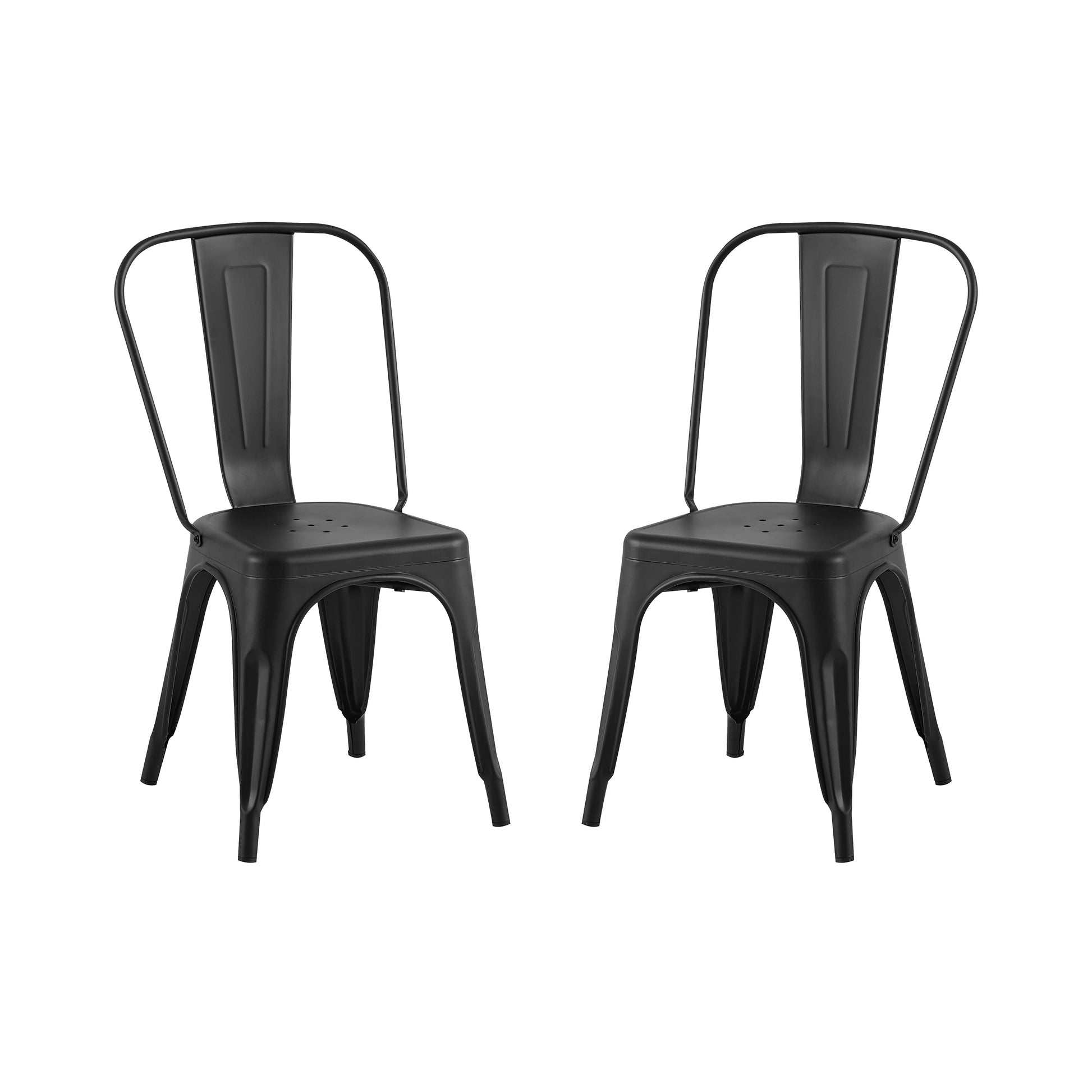 Matte Black Industrial Metal Dining Chairs 18 Inch Seat Height Stackable, Set of 2