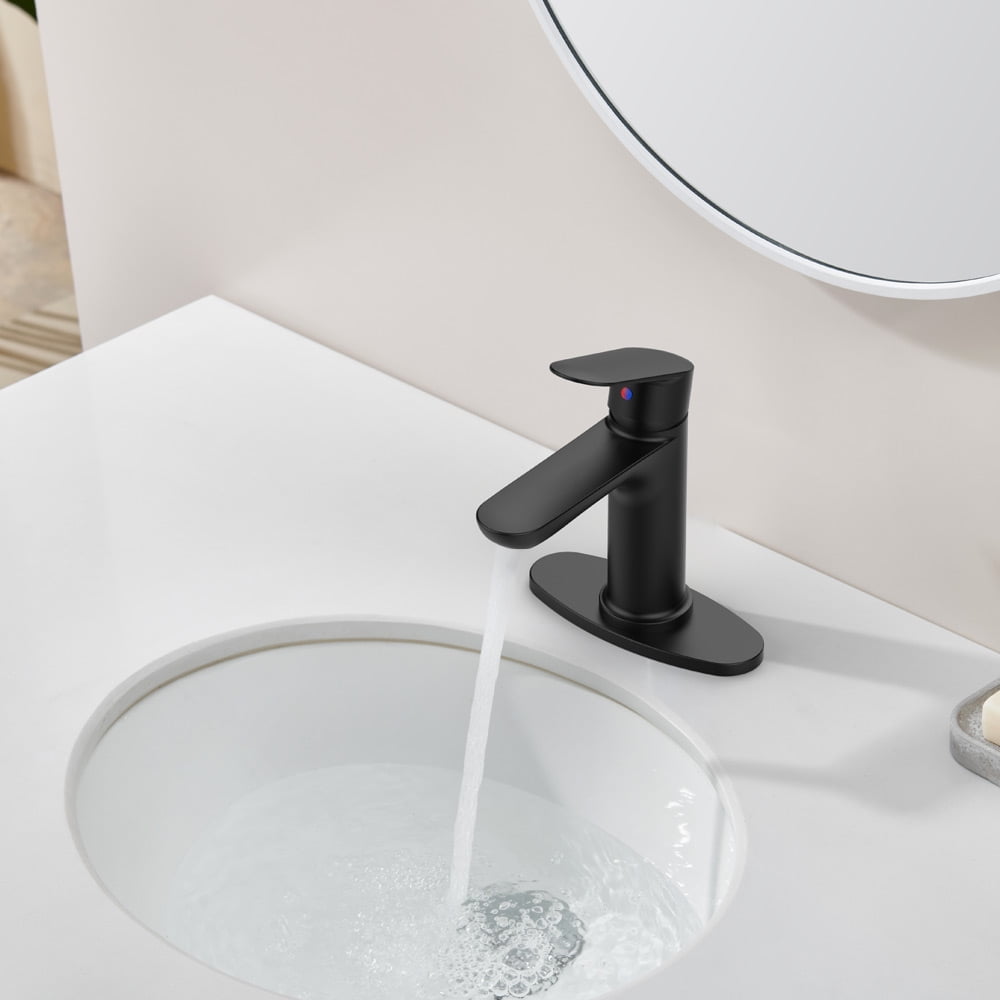 Matte Black Single Handle Bathroom Faucet with Deck For 1 or 3 Holes,Laundry Vanity Sink Faucet with Two 9/16" Hoses