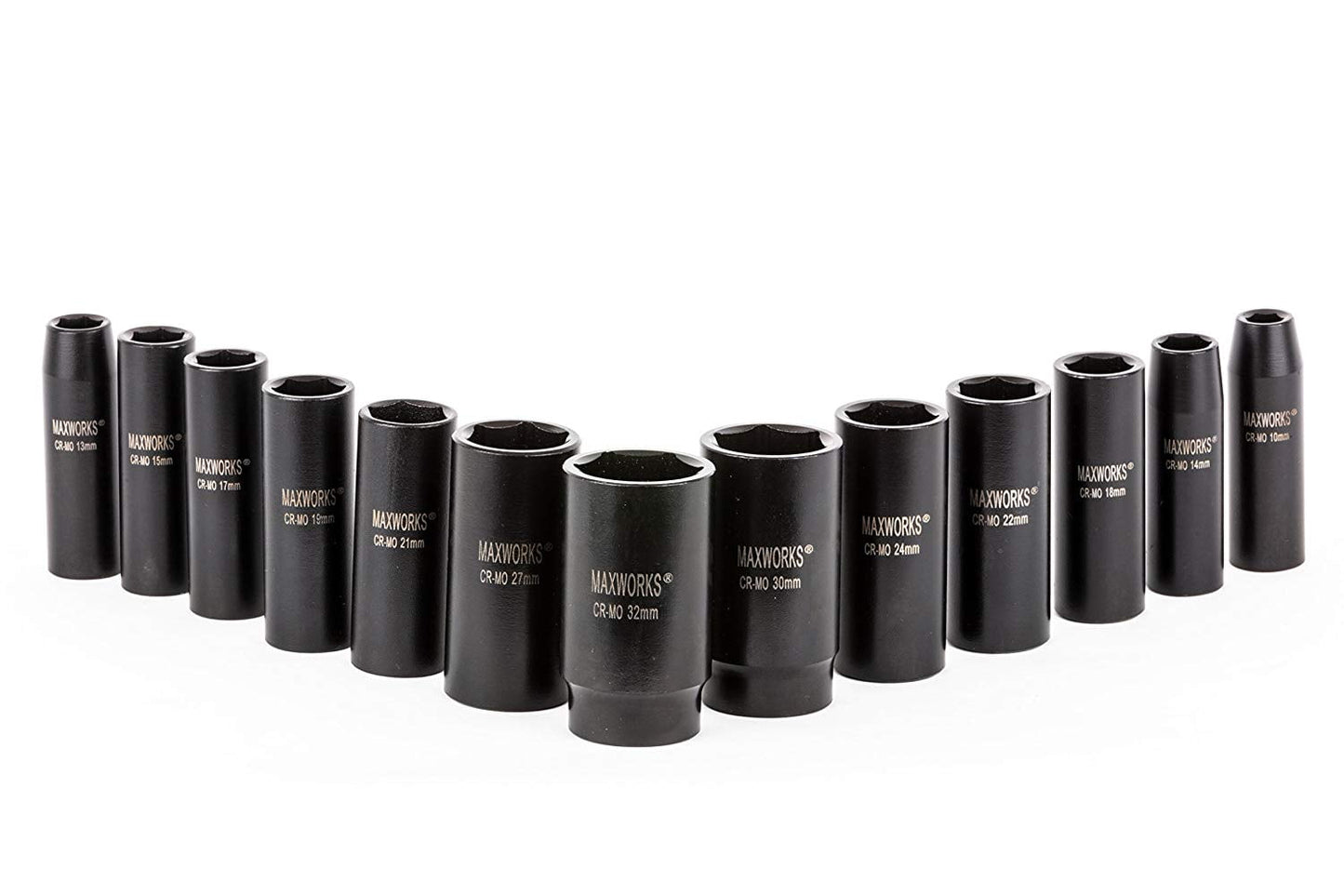 MaxWorks 80783 13-Piece 1/2" Drive Metric Impact Socket Set With Laser Etched Size Marking