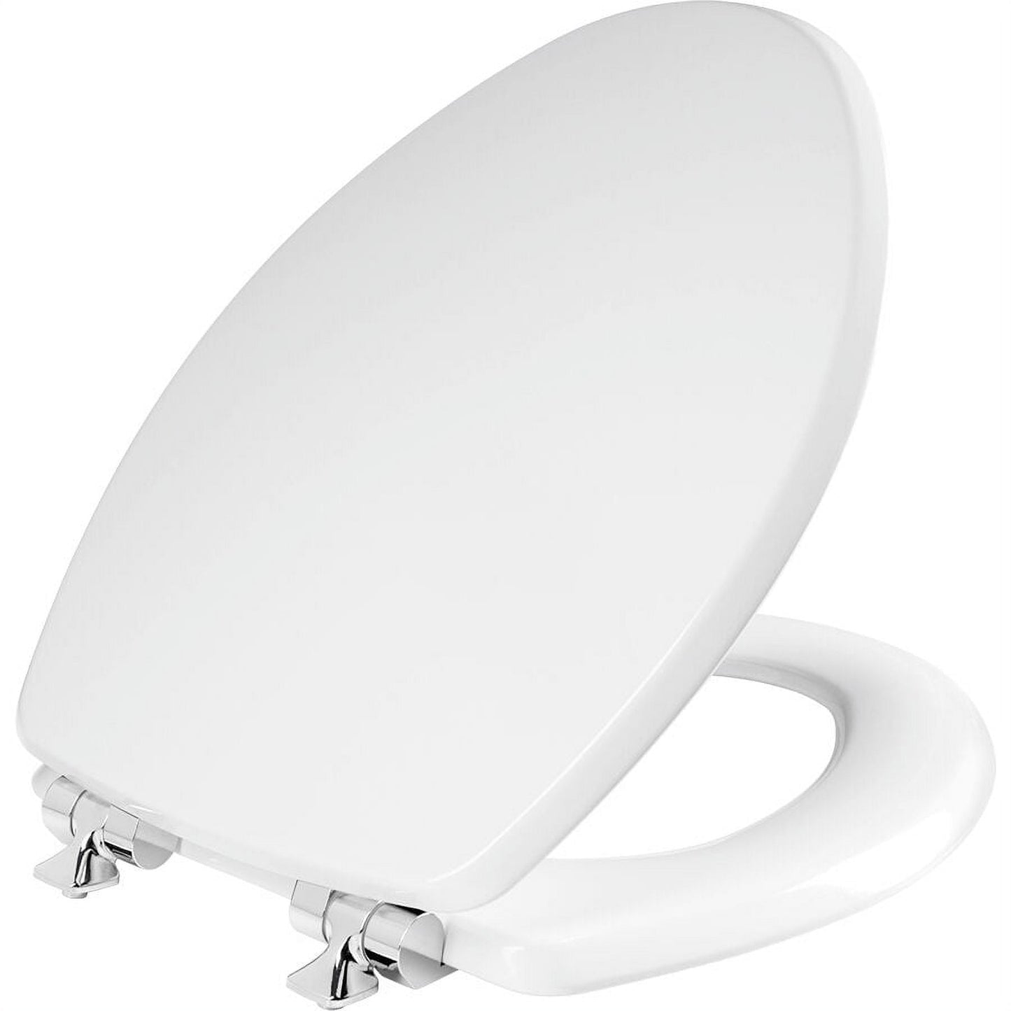 Mayfair Benton White Elongated Enameled Wood with Soft Close & Chrome Hinge Toilet Seat
