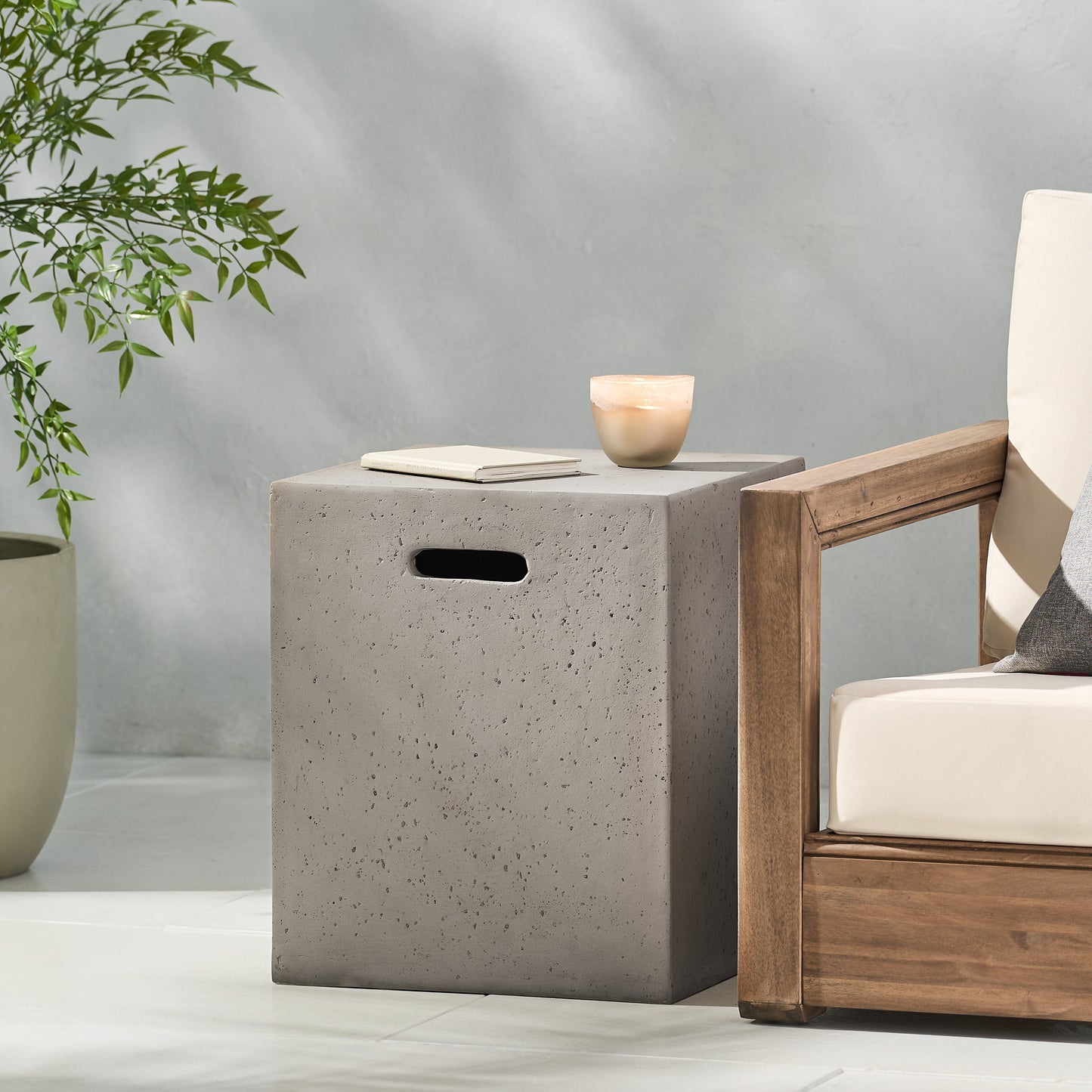 Mayfair Mesa Auxiliar con Soporte para Tanque de Exterior de HormigÃ³n Ligero Gris Claro
