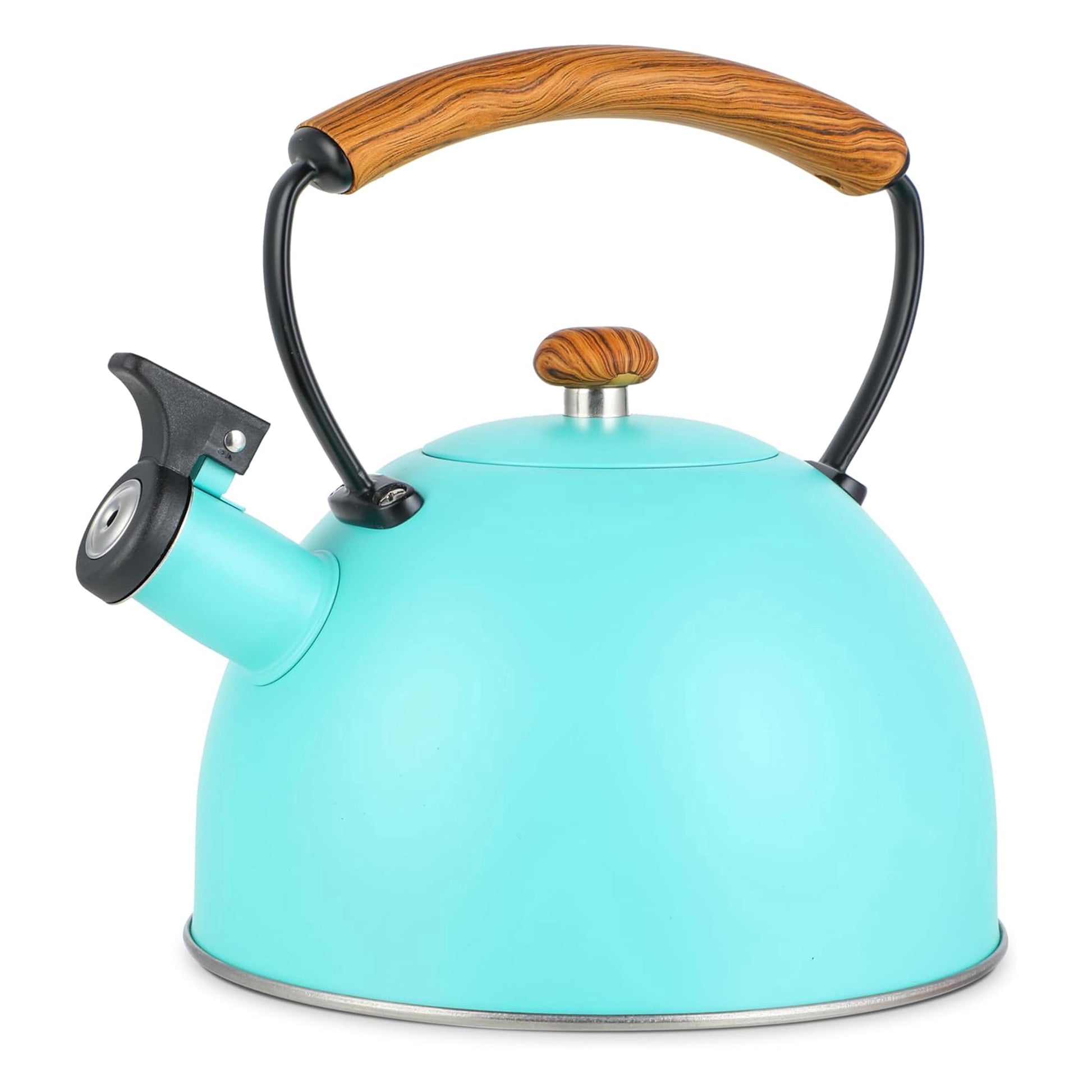 MegaChef 3.2 Quart Whistling Tea Kettle with Wood Grain Nylon Cool Touch Handle, Matte
